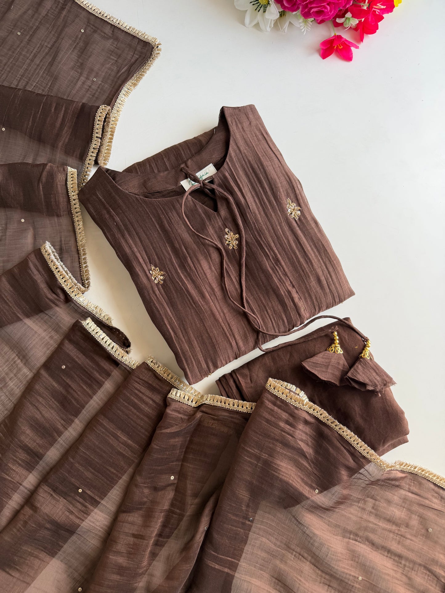 K600 - Mul chanderi handwork Anarkali with pants and dupatta