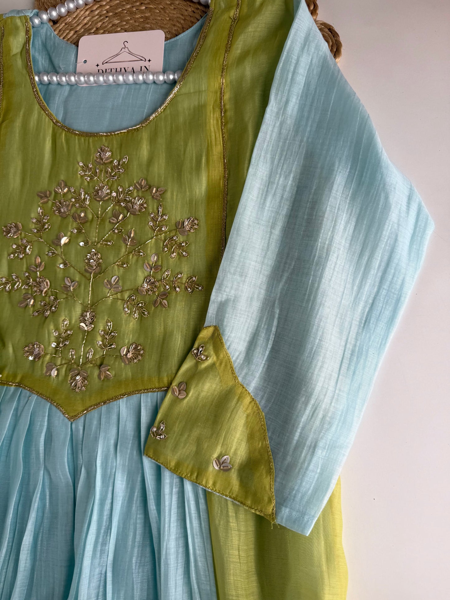K704 - Mul chanderi handwork Anarkali with pants and dupatta
