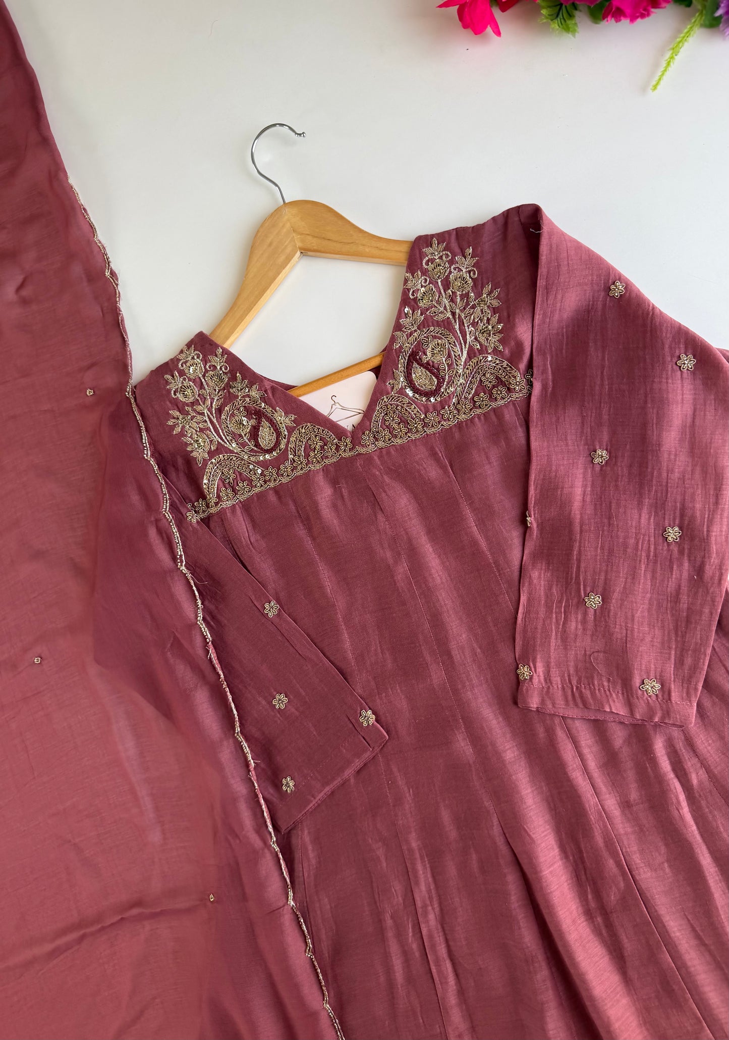 K617 - Pure Mul chanderi zardosi work Anarkali with pants and dupatta