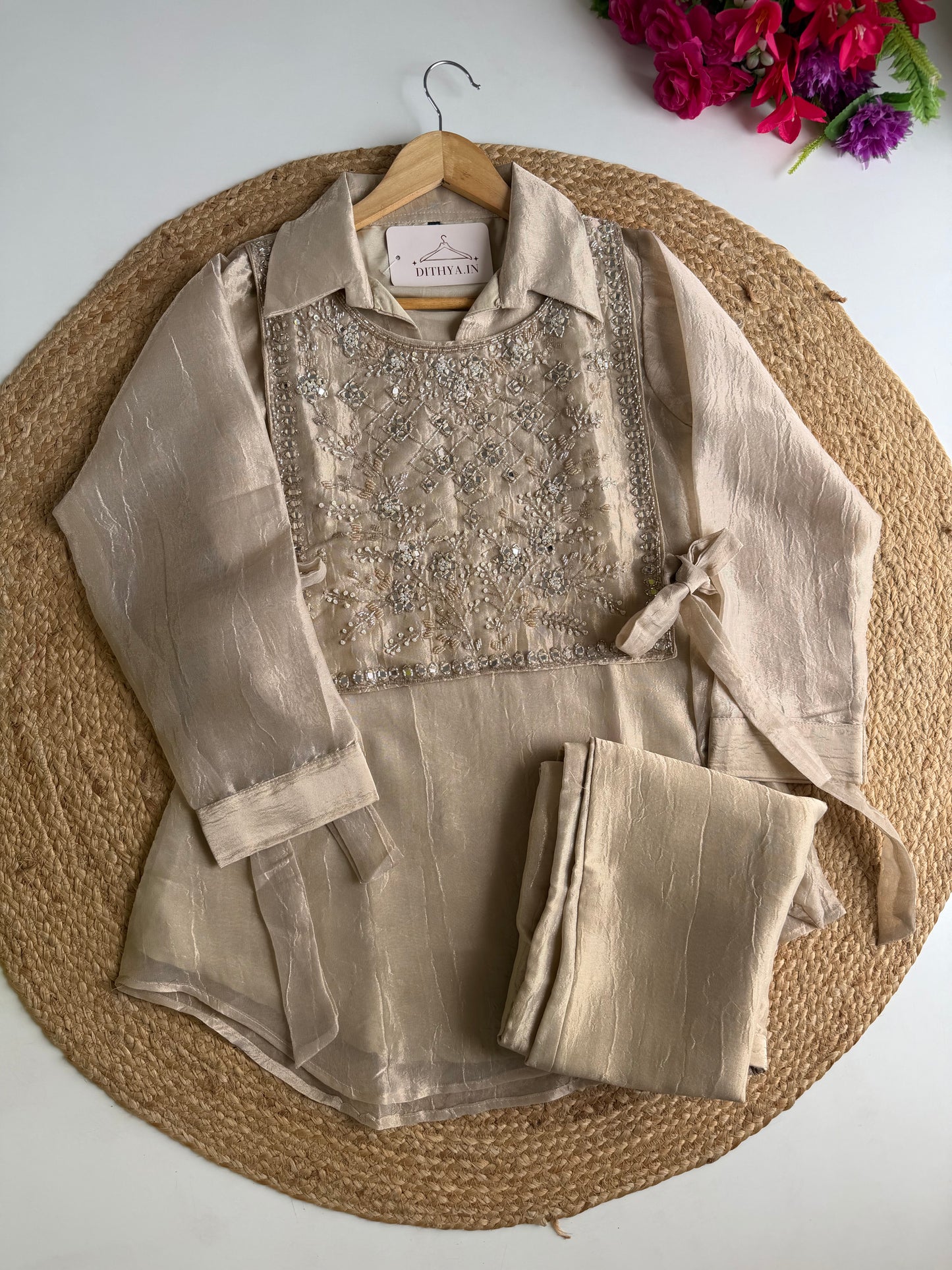K239 - Crush tissue silk handwork coord set