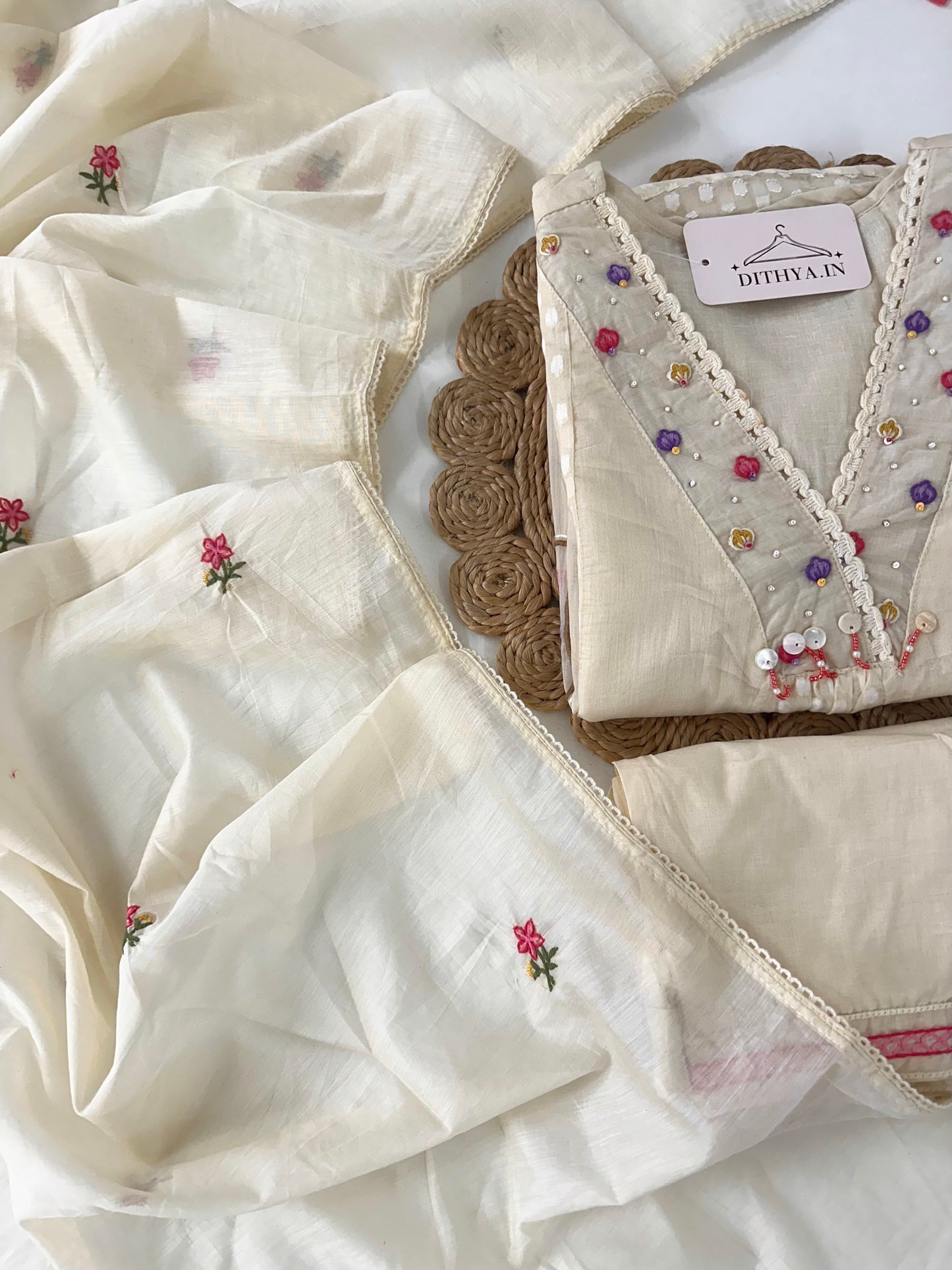 K380 - Mul chanderi embroidered Anarkali with pants and dupatta