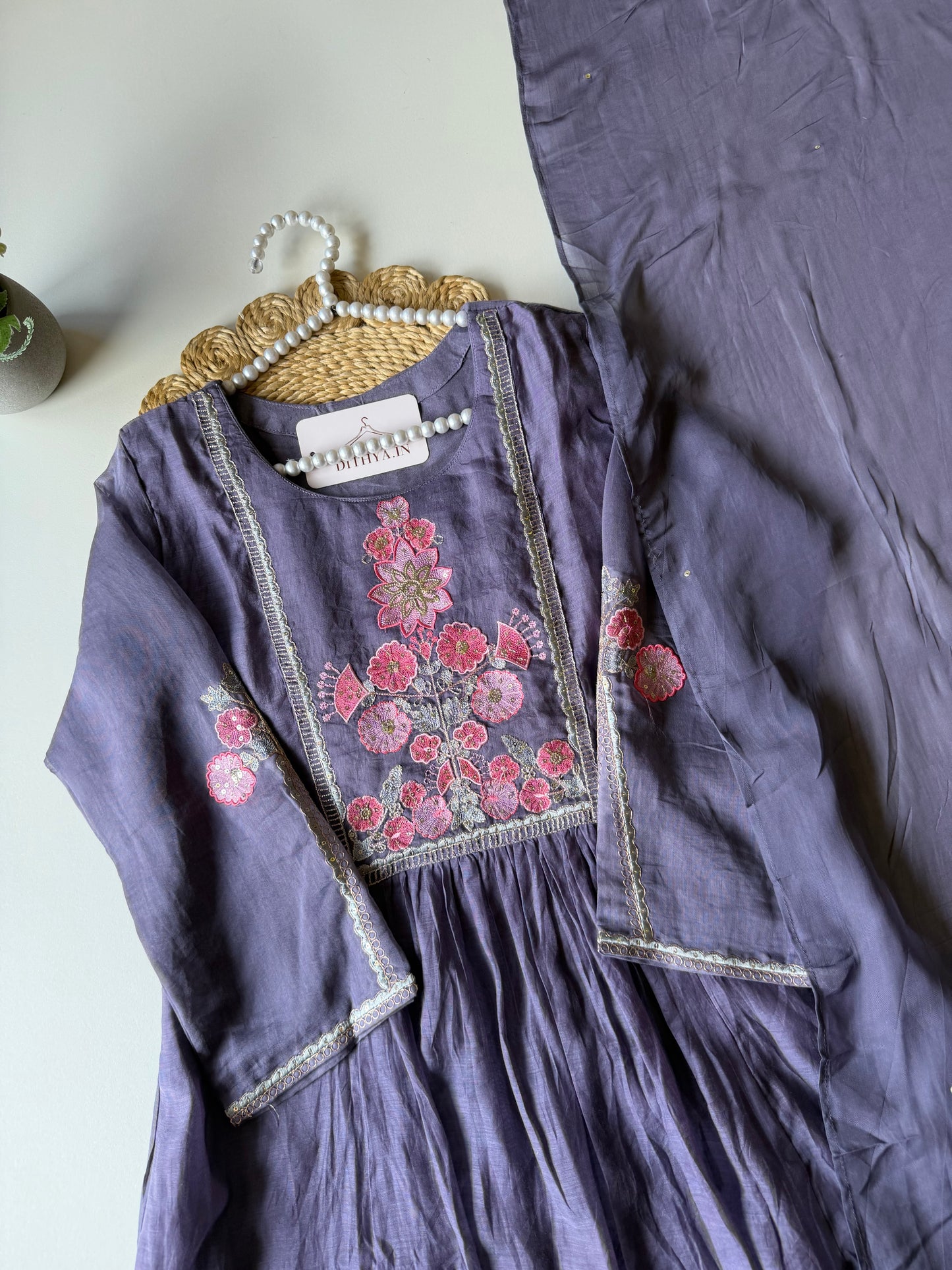 K671 - Surat Mul chanderi embroidered Anarkali with pants and dupatta
