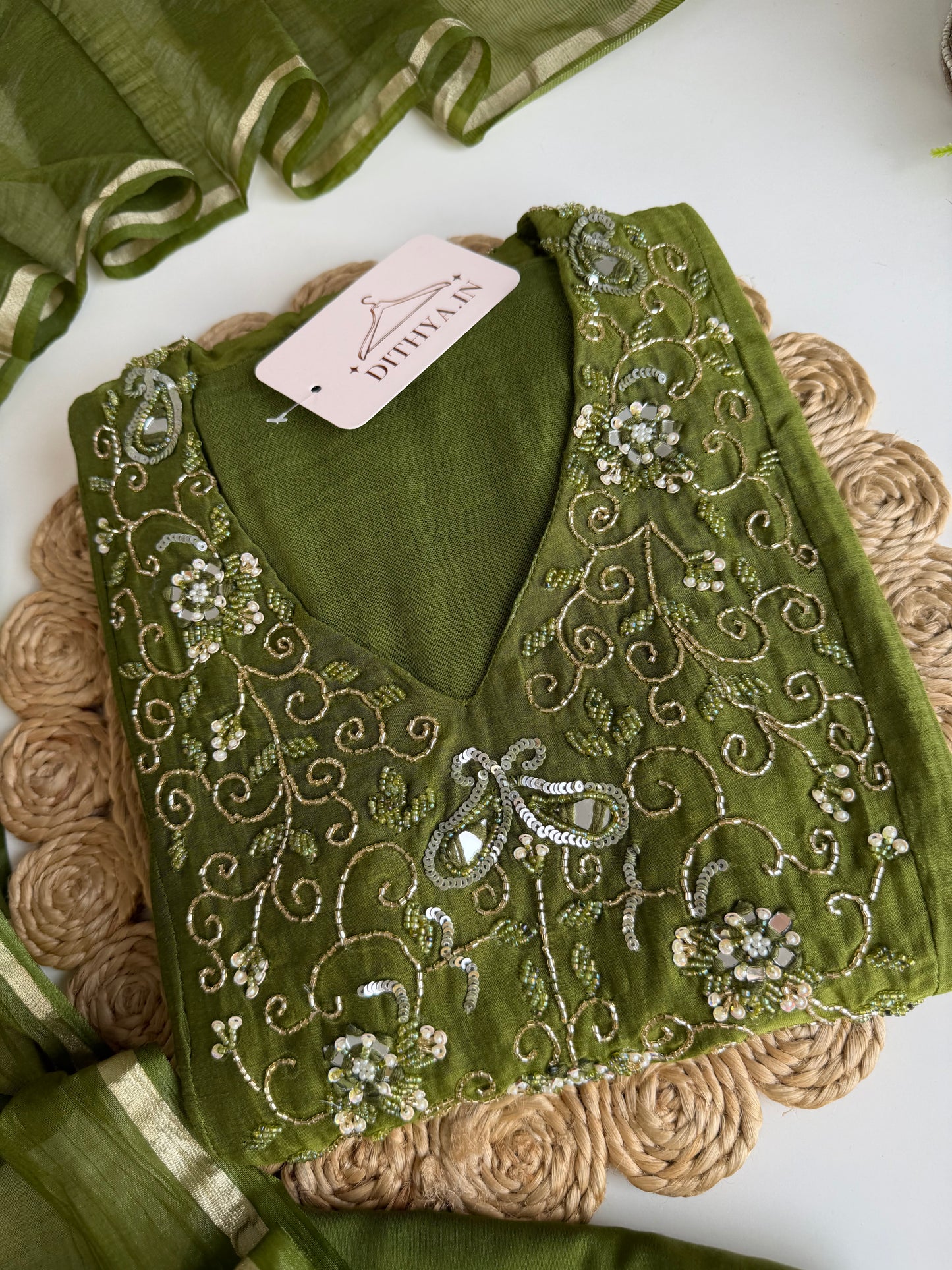 K392 - Mul Chanderi handwork Anarkali with pants and dupatta