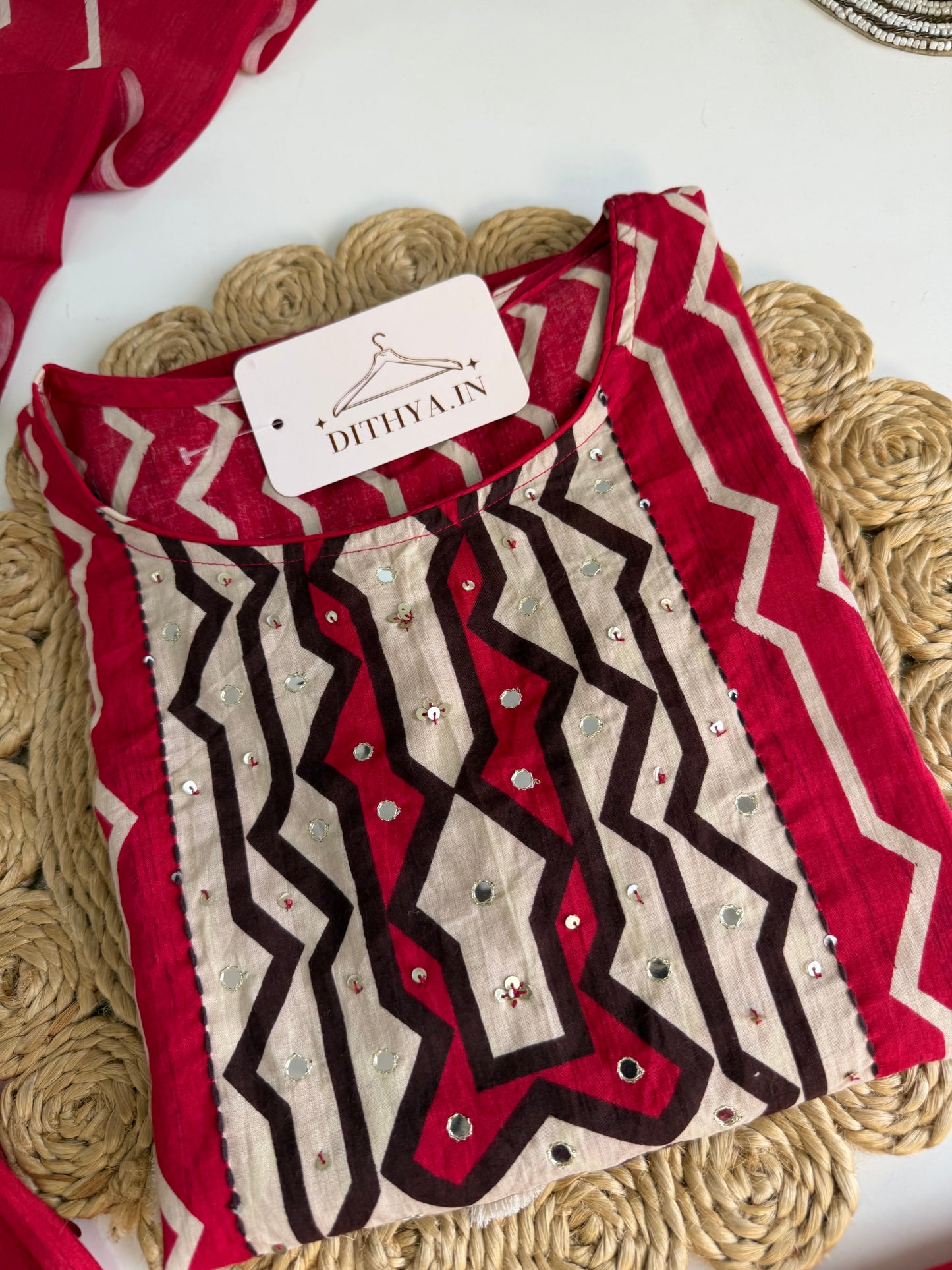 K646 - Mul cotton printed straight Kurti with pants and dupatta