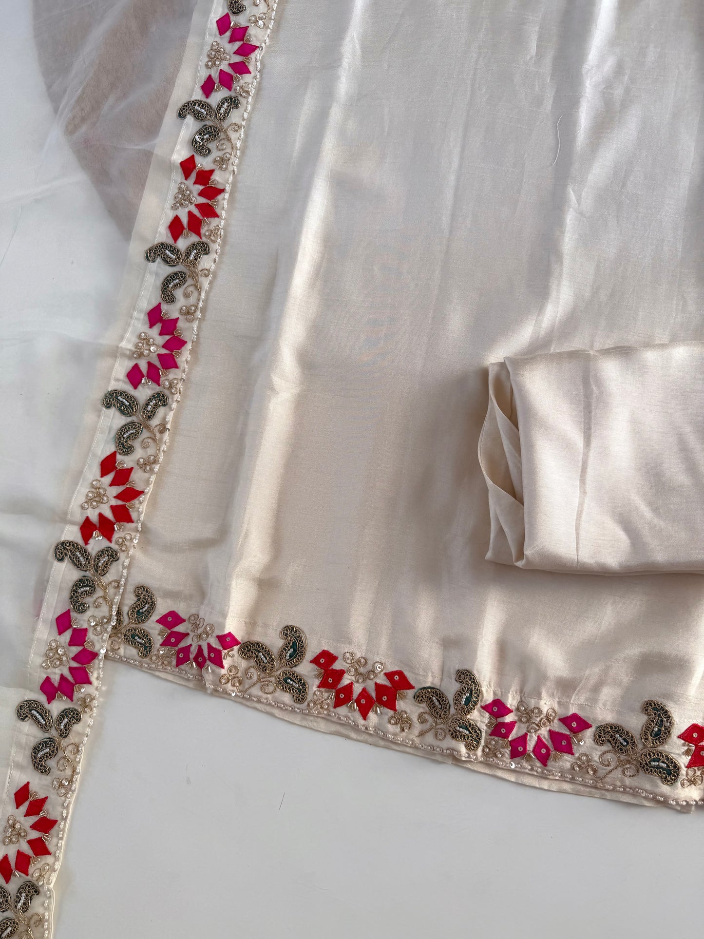 K187 - Russian silk handwork straight Kurti with pants and dupatta