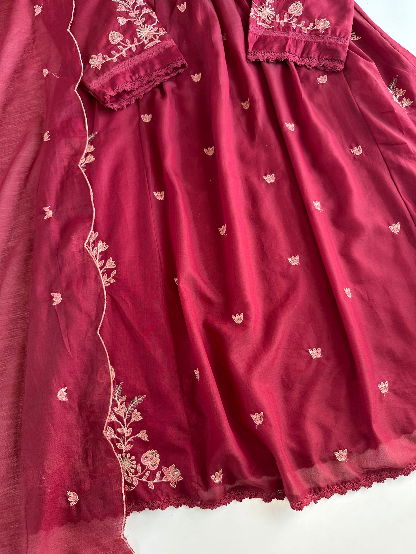 K485 - Mul Chanderi zari work Anarkali with pants and dupatta