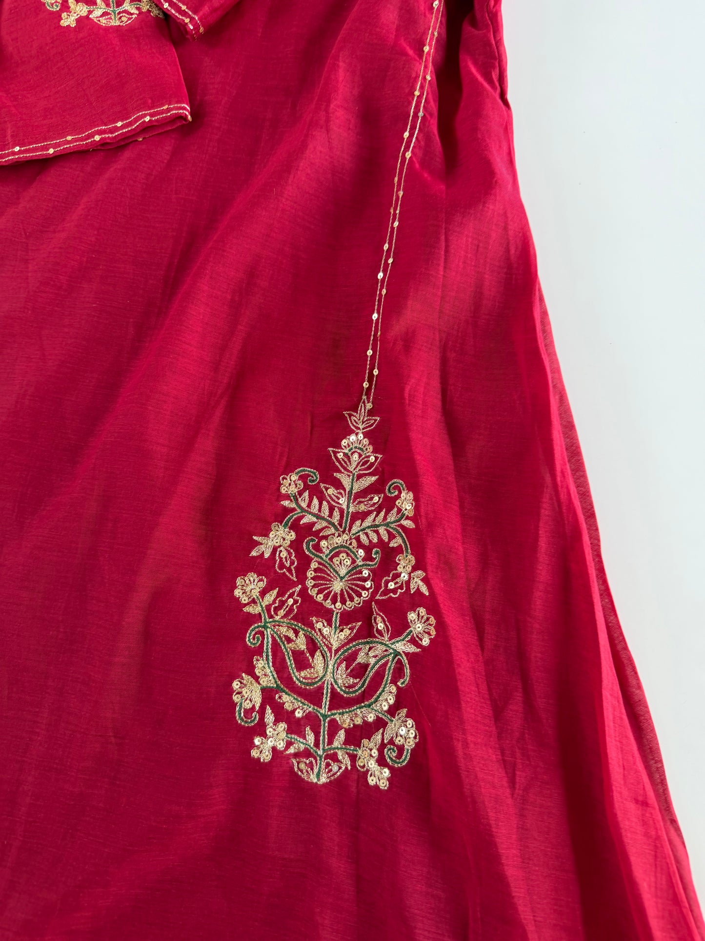 K333 - Mul chanderi handwork aline Kurti with pants and dupatta