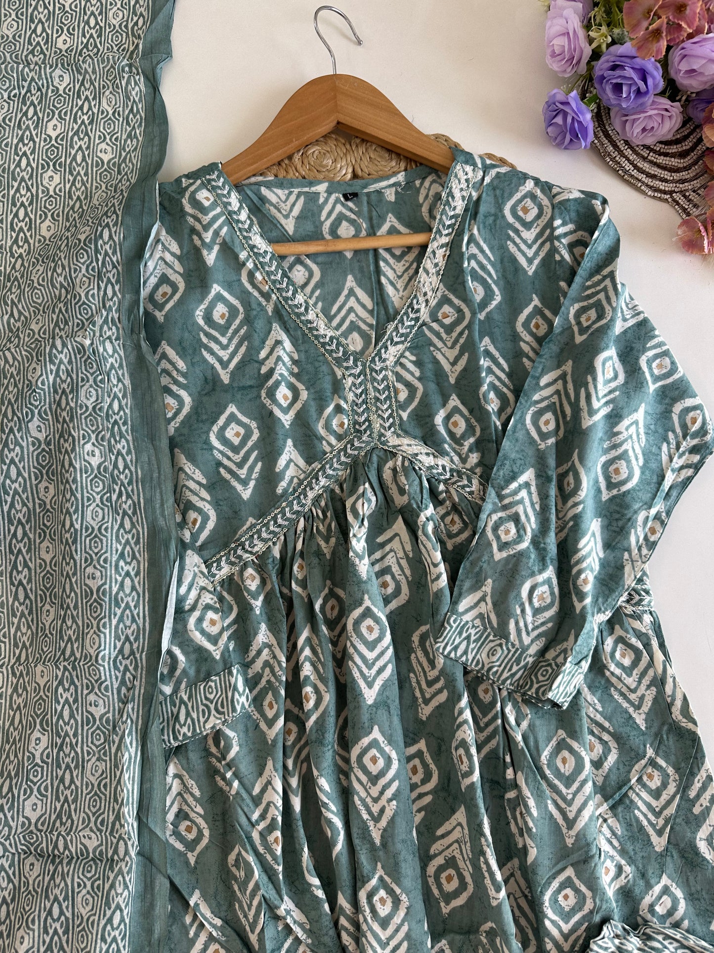 D353 - Mul cotton Alia cut Anarkali with pants and dupatta