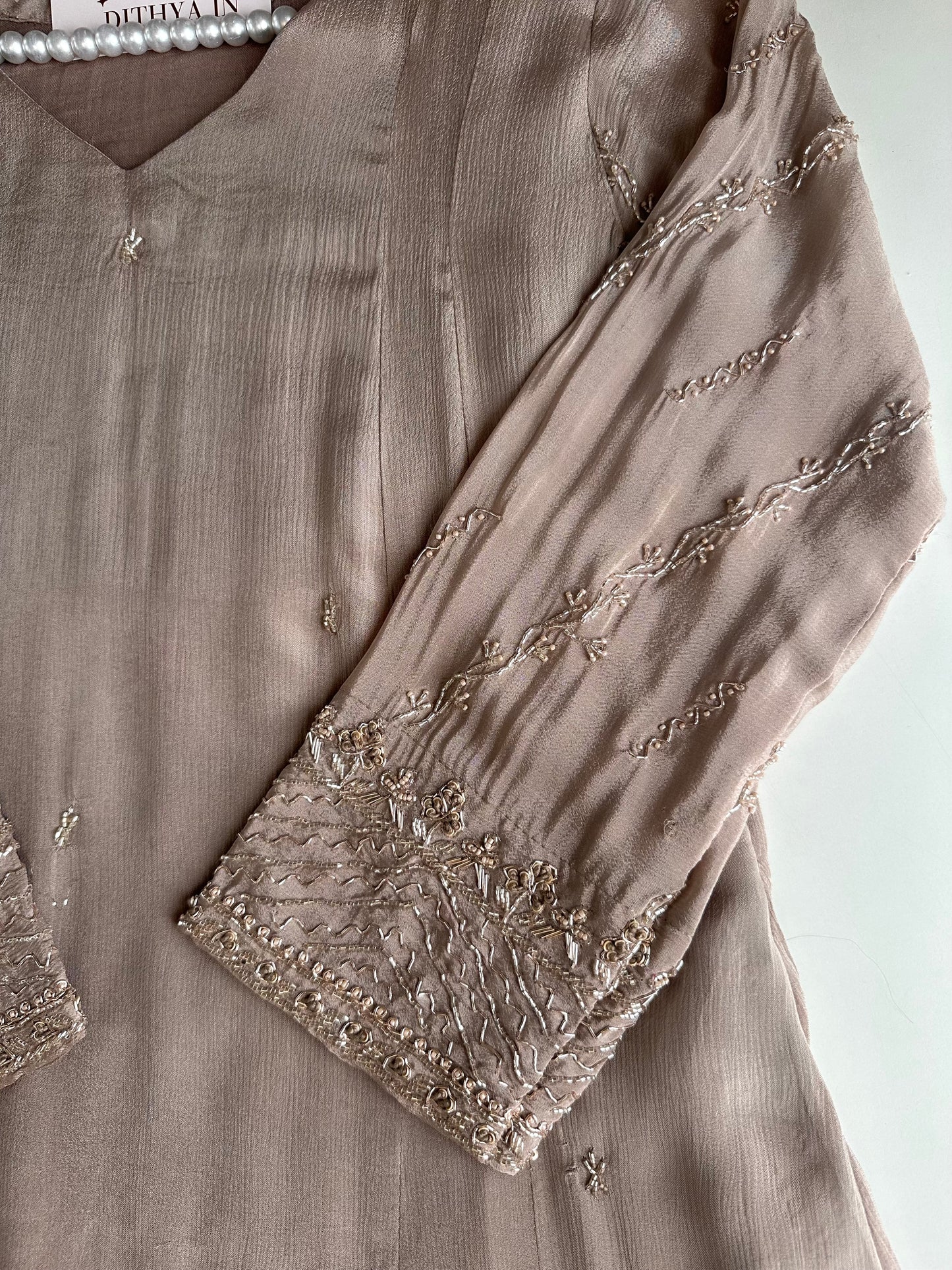 K488 - Pure Chinnon Handwork Anarkali with pants and dupatta