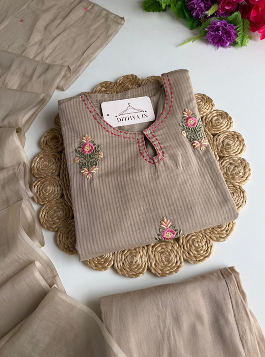 K339 - Mul cotton embroidered straight Kurti with pants and dupatta