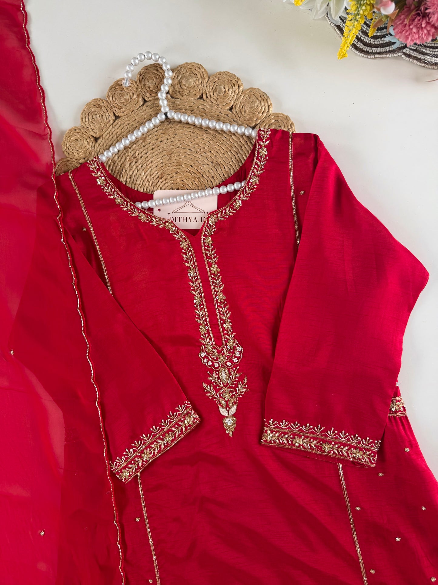 K158 - Russian silk handwork Anarkali with pants and dupatta