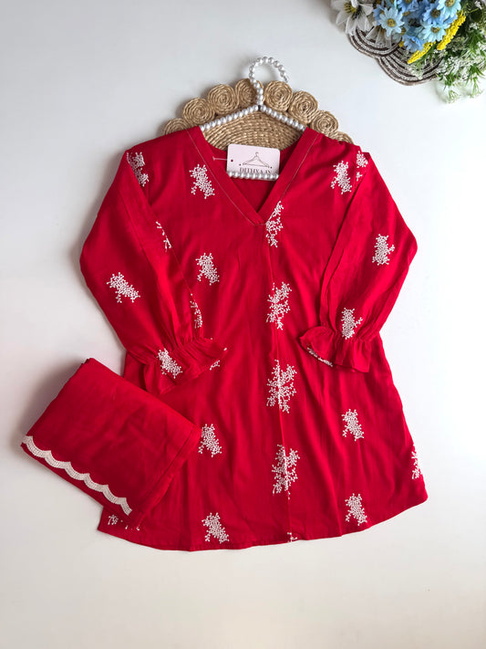 K625 - Mul chanderi embroidered coord set