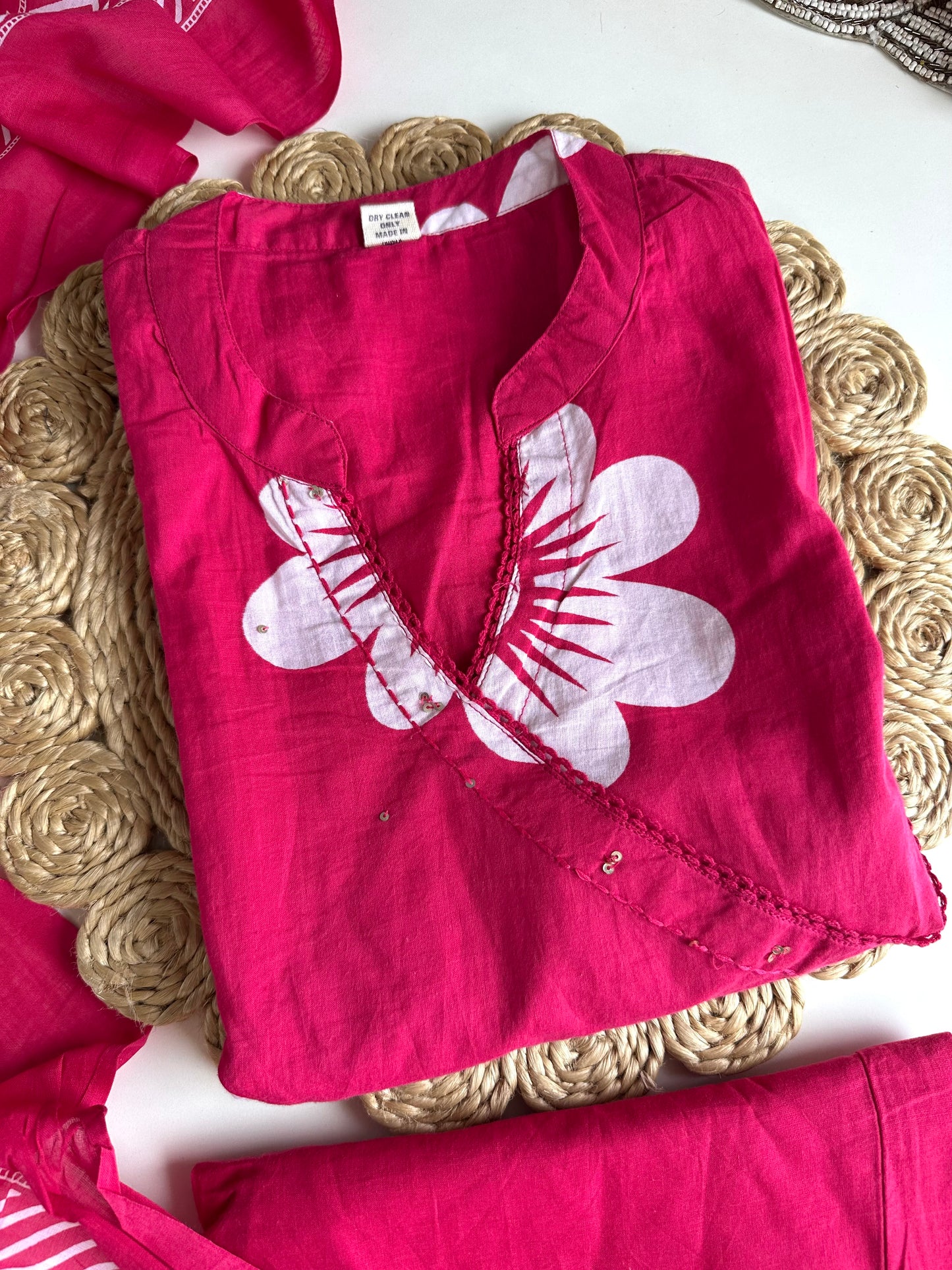 K443 - Mul Cotton straight Kurti with pants and dupatta