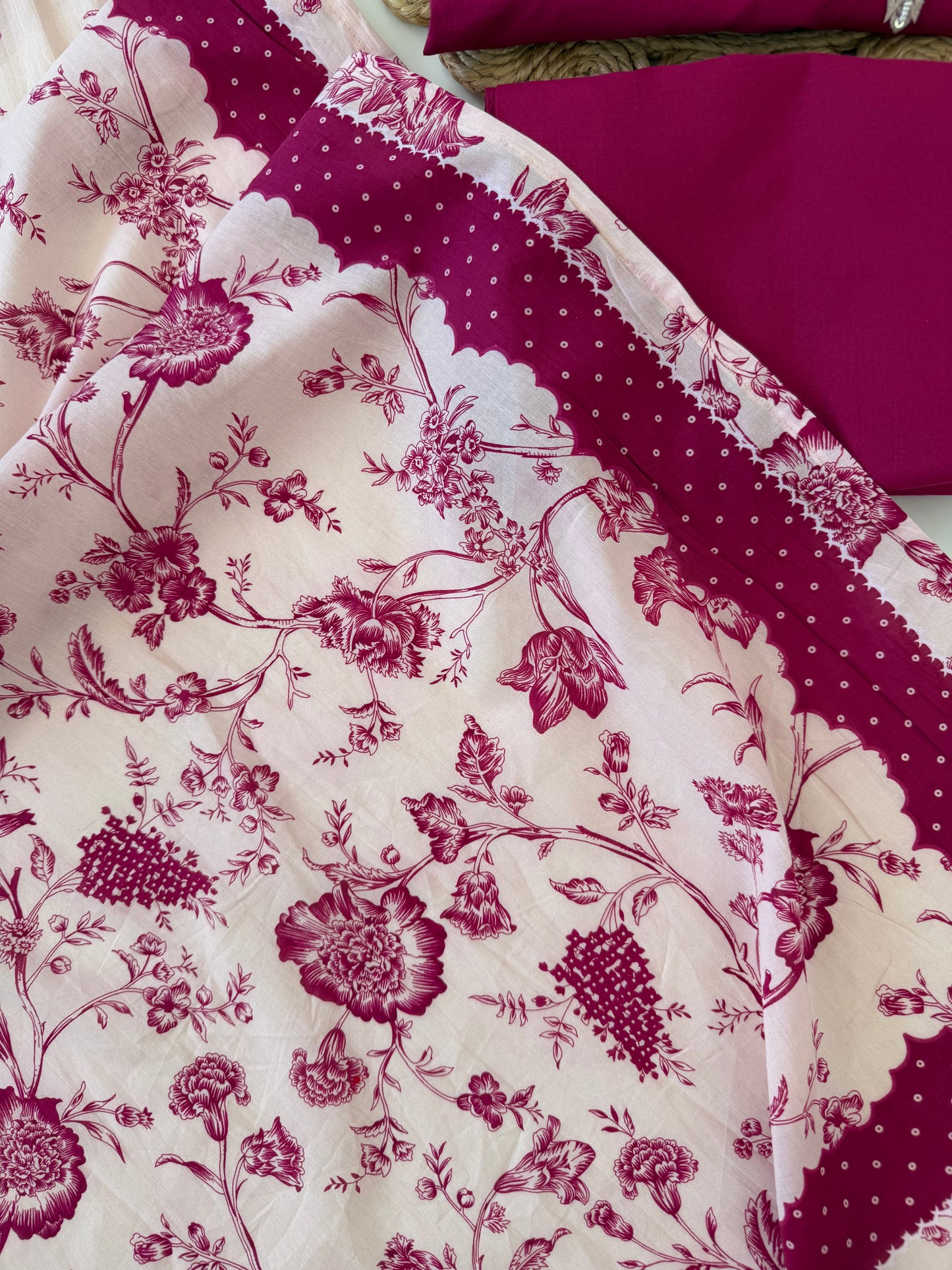 K594 - Mul cotton embroidered straight Kurti with pants and dupatta