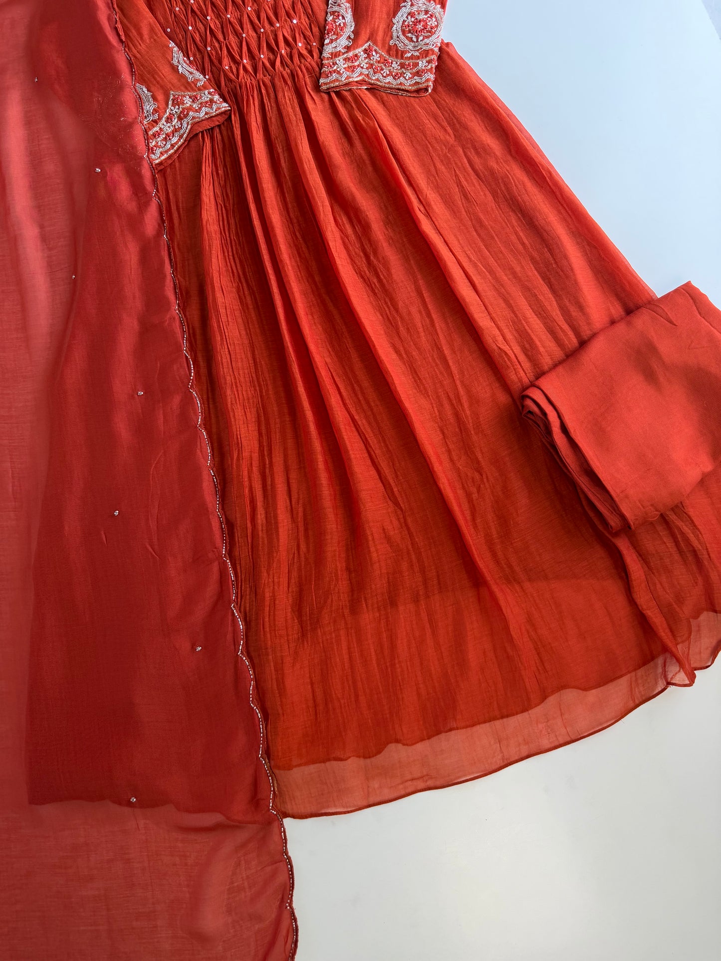 K217 - Mul chanderi handwork Anarkali with pants and dupatta