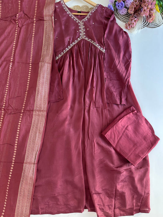 D371 - Chinnon Alia cut Anarkali with pants and dupatta