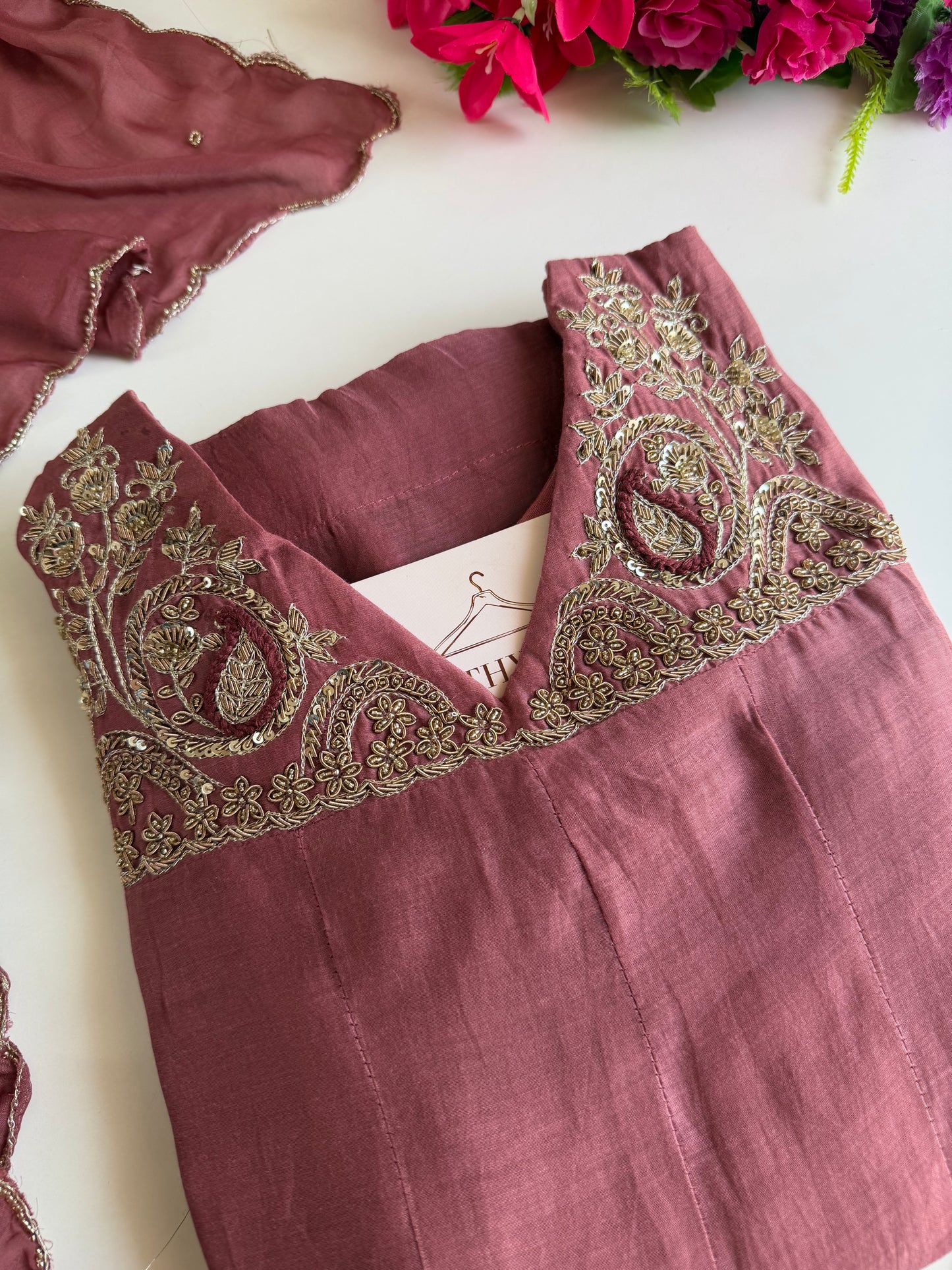 K617 - Pure Mul chanderi zardosi work Anarkali with pants and dupatta