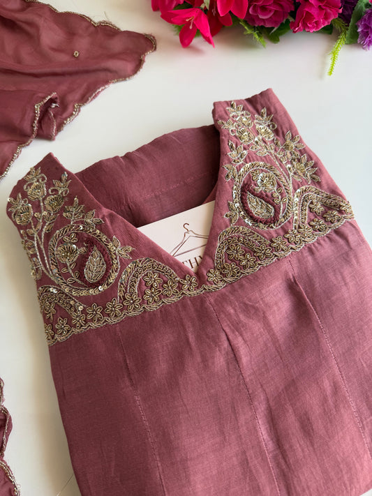 K617 - Pure Mul chanderi zardosi work Anarkali with pants and dupatta