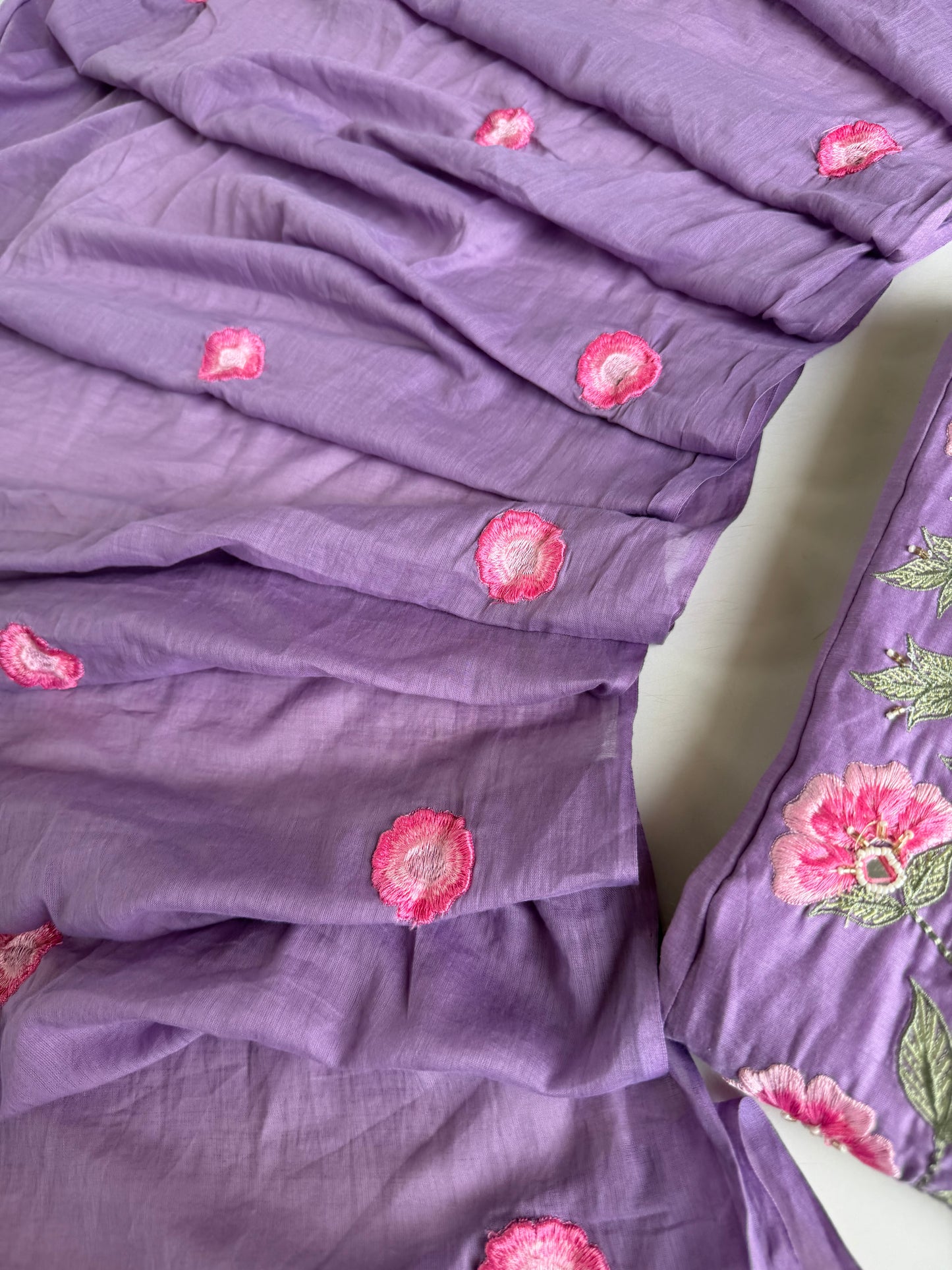 K237 - Mulmul cotton embroidered Anarkali with pants and dupatta in 2 colours