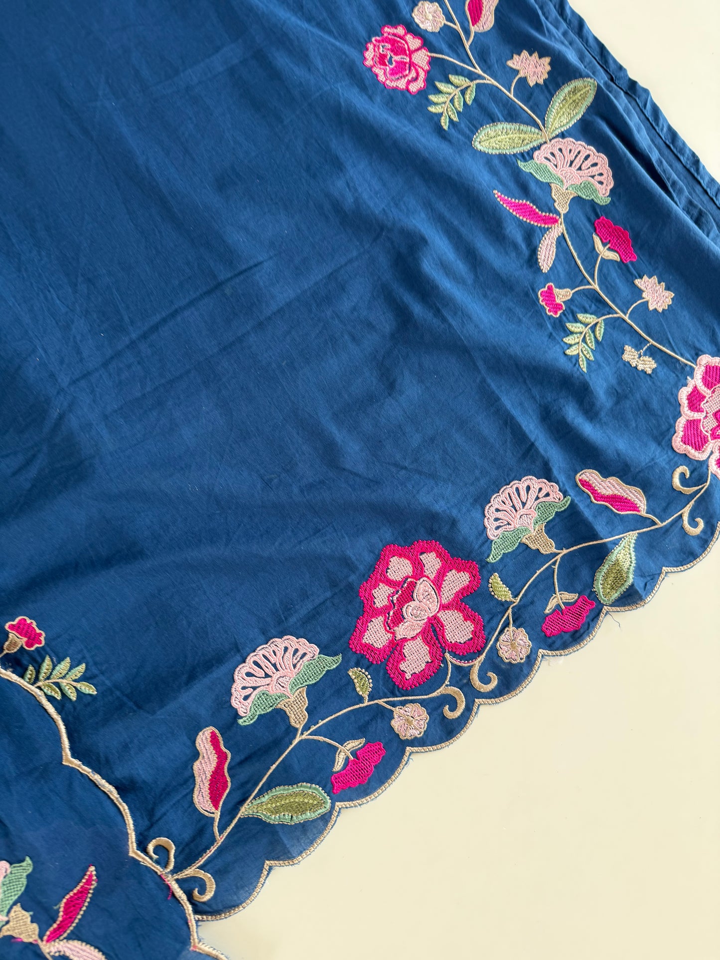 K679 - Mul cotton embroidered straight Kurti with pants and dupatta