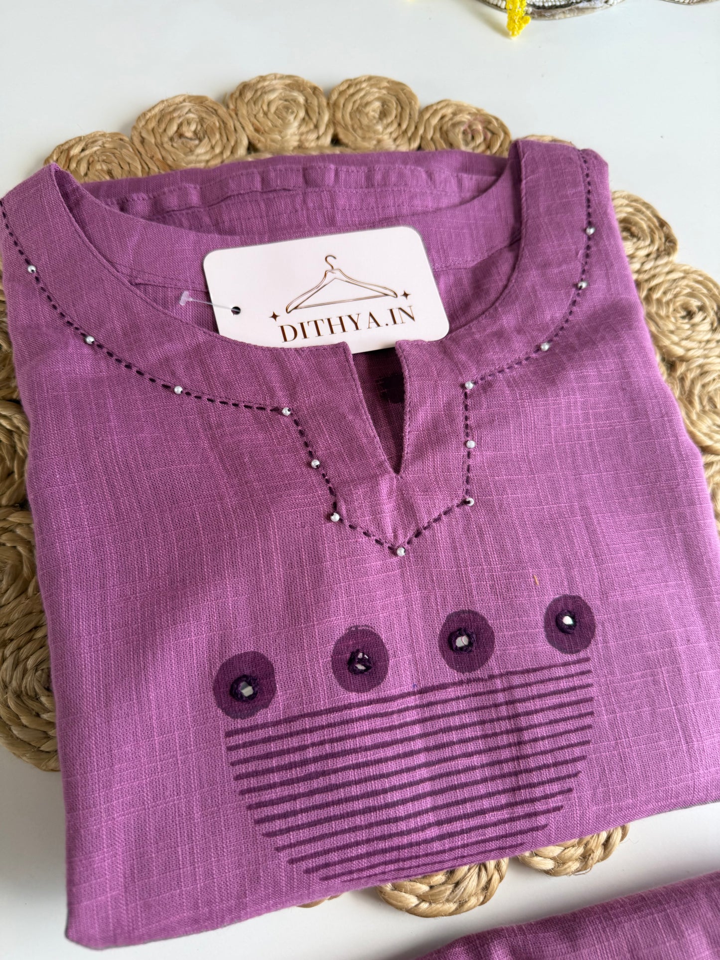 K685 - Linen cotton printed straight Kurti with pants