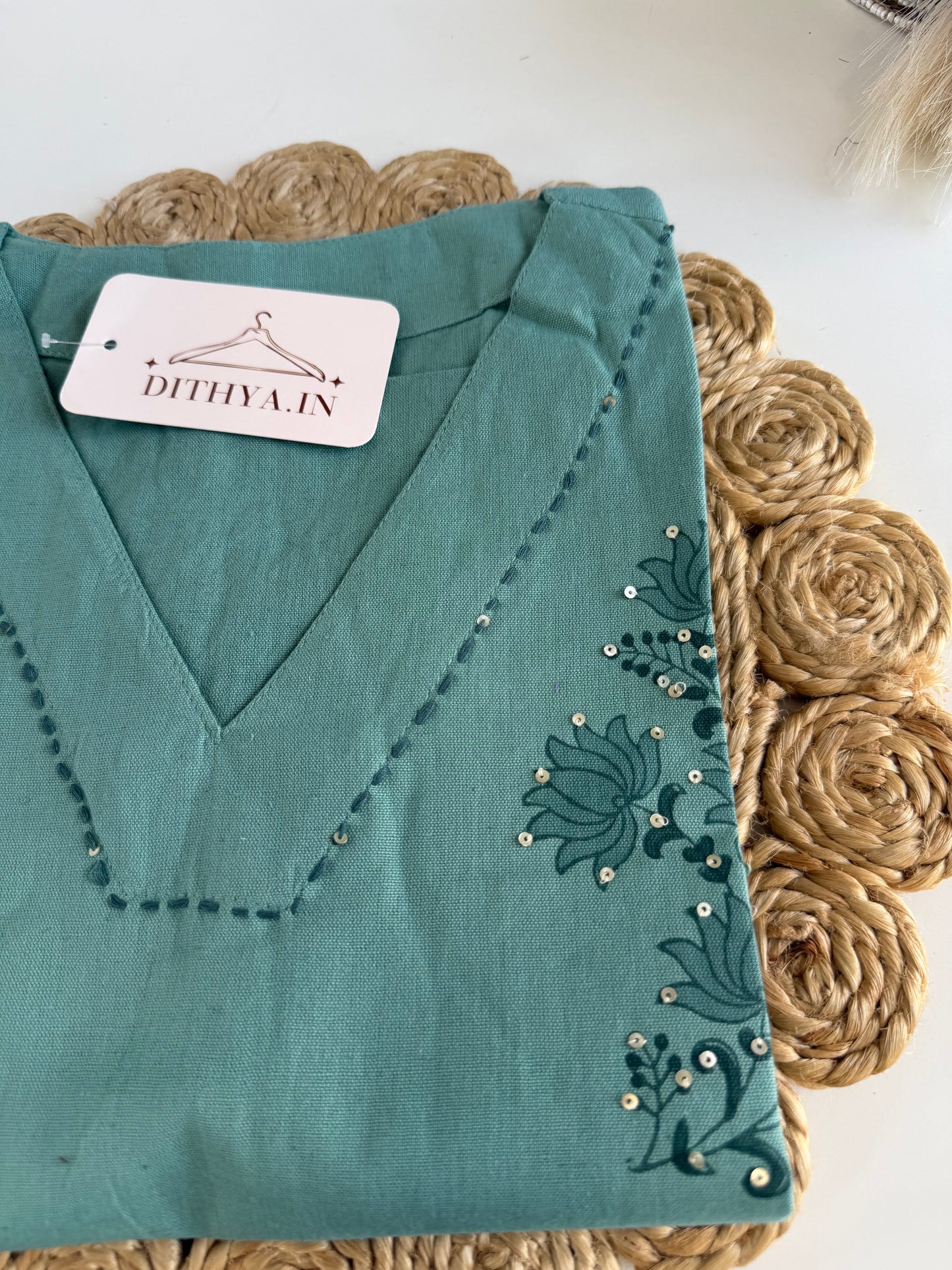 K597 - Cotton embroidered straight Kurti with pants and dupatta