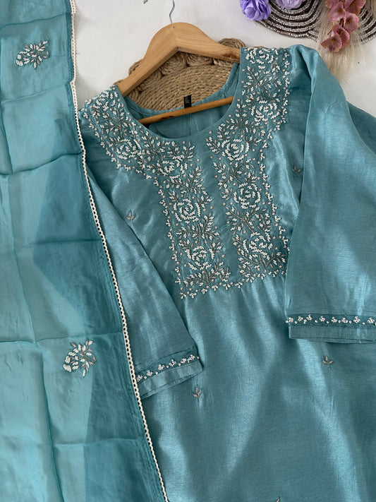 D299 - Russian silk straight kurti with pants and dupatta