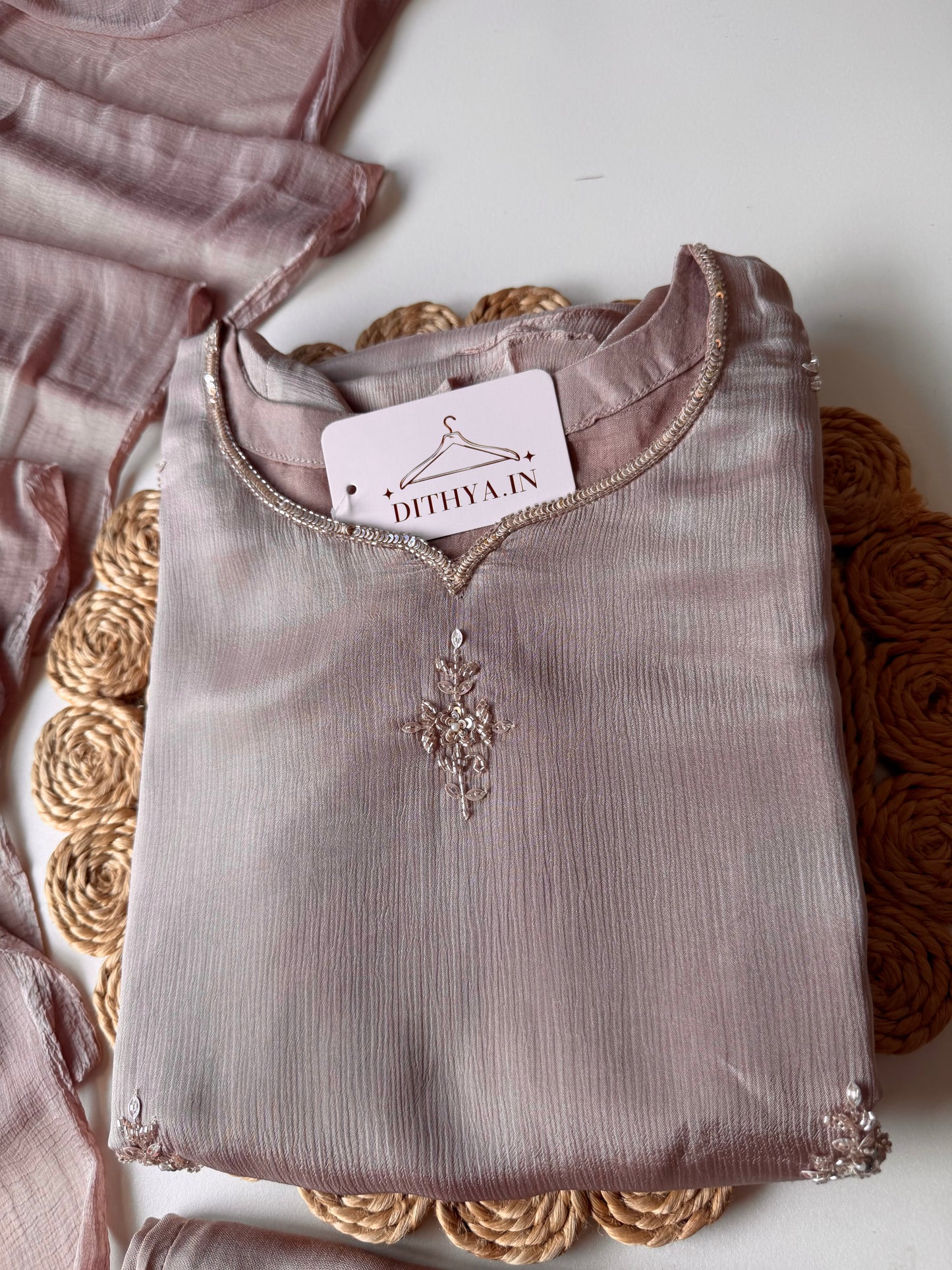 K365 - Pure Chinnon handwork aline Kurti with pants and dupatta