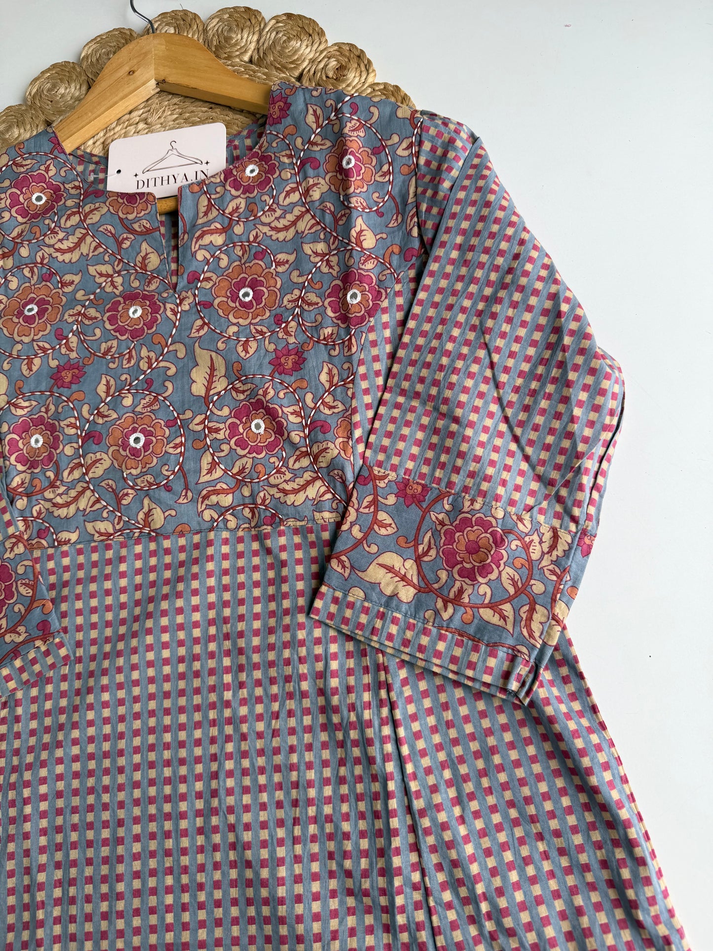 K555 - Mul cotton embroidered Aline Kurti with pants