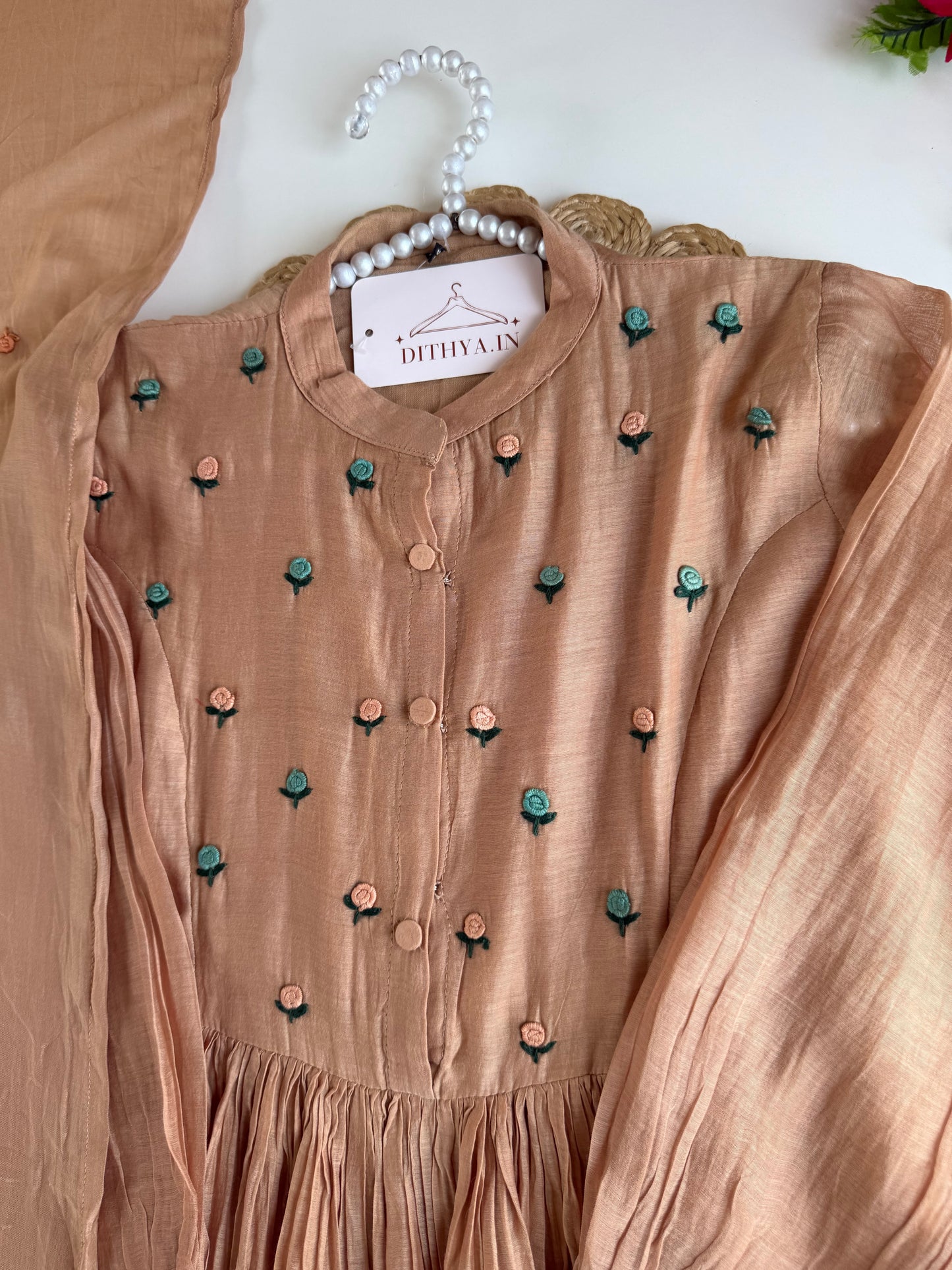 K189 - Mul chanderi embroidered Anarkali with pants and dupatta