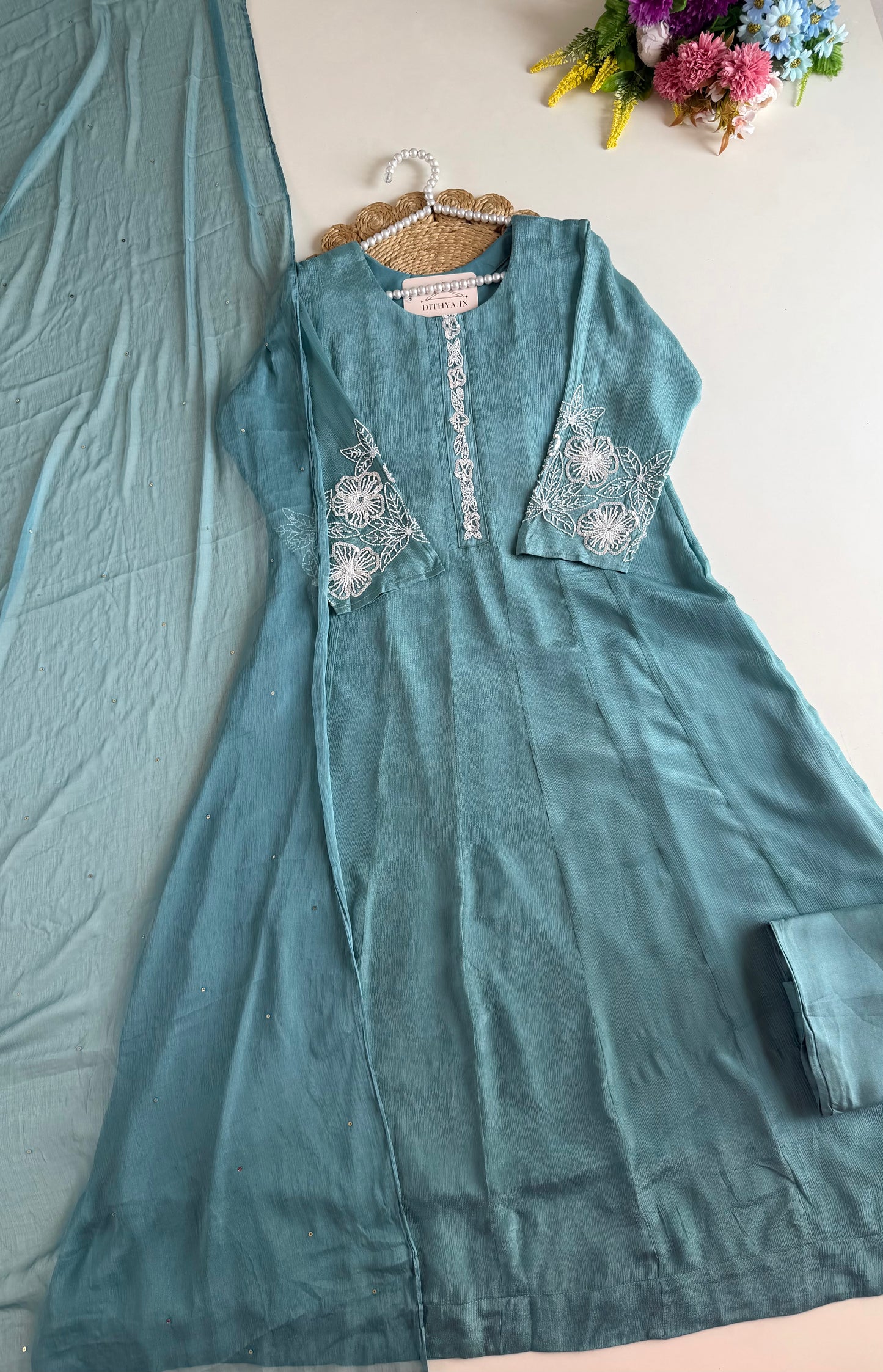 K007 - Pure Chinnon handwork Anarkali with pants and dupatta