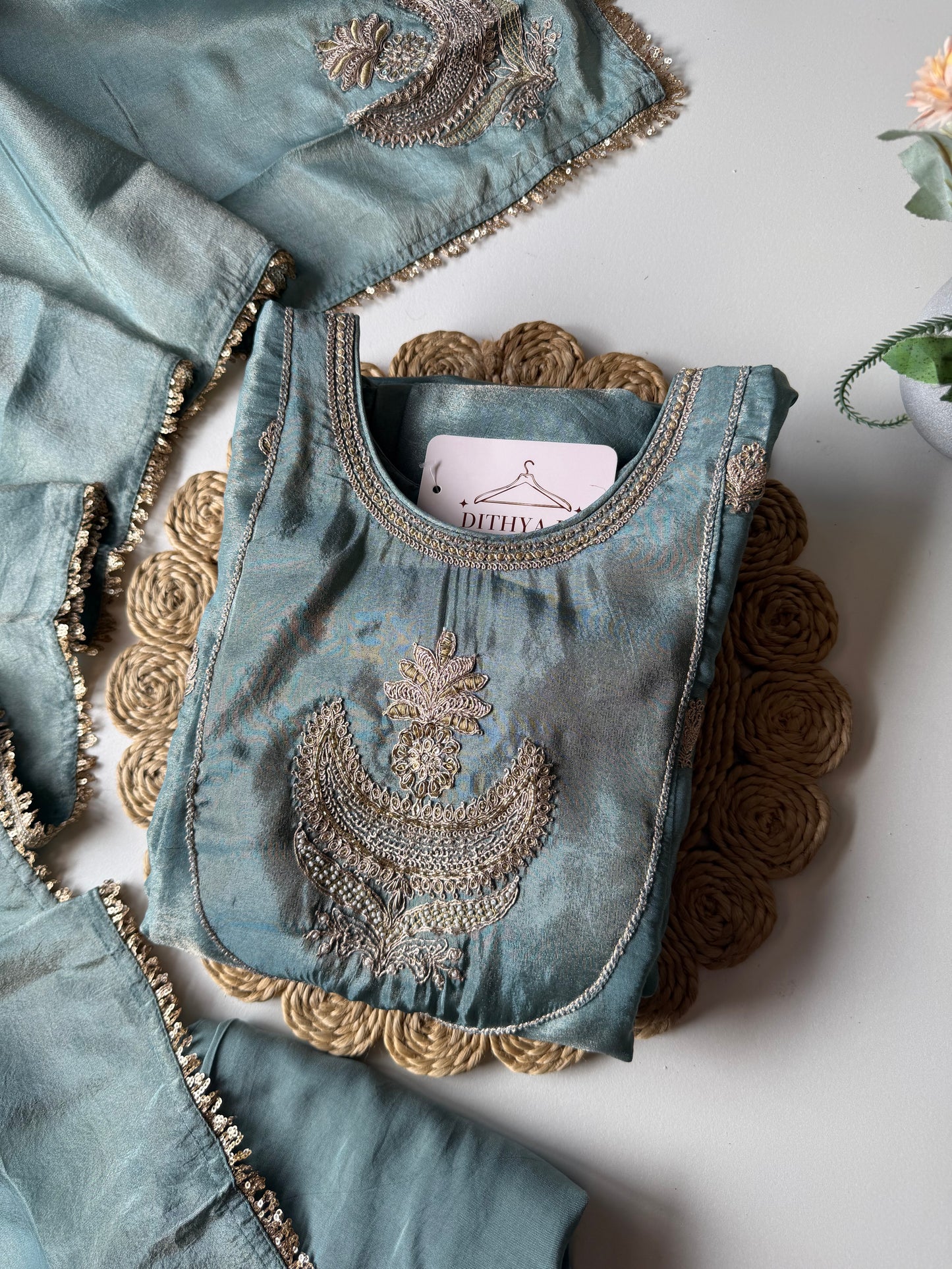 K092 - Tissue silk zari Anarkali with pants and dupatta