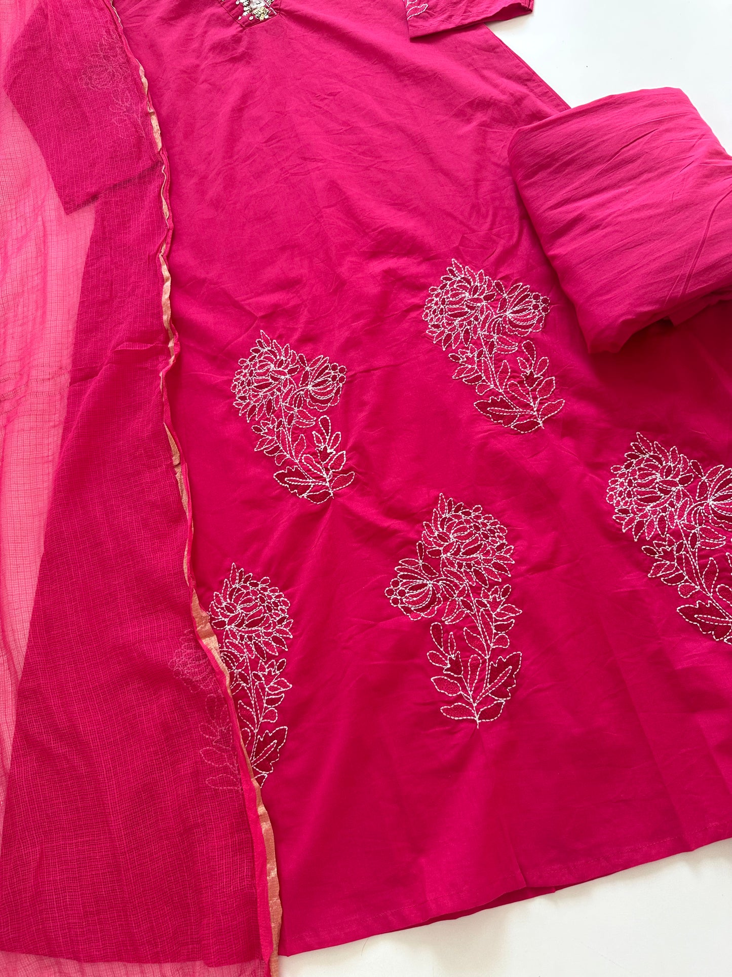 K433 - Mul cotton handwork Aline Kurti with pants and dupatta