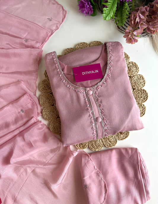 K415 - Pure chinnon handwork Anarkali with pants and dupatta
