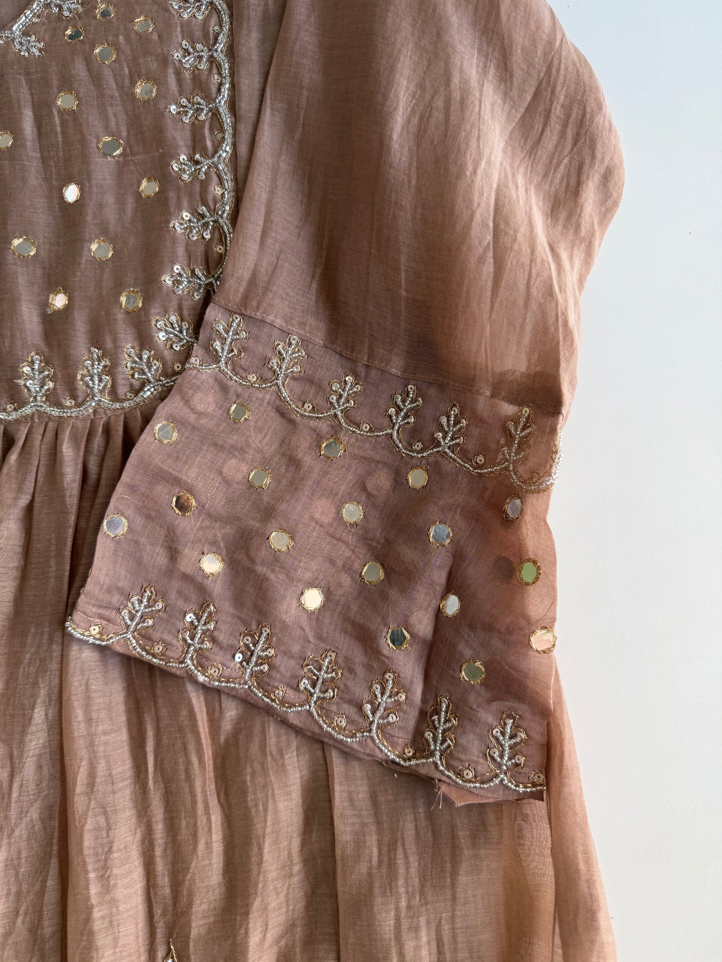 K278 - Mul chanderi mirror handwork Anarkali with pants and dupatta