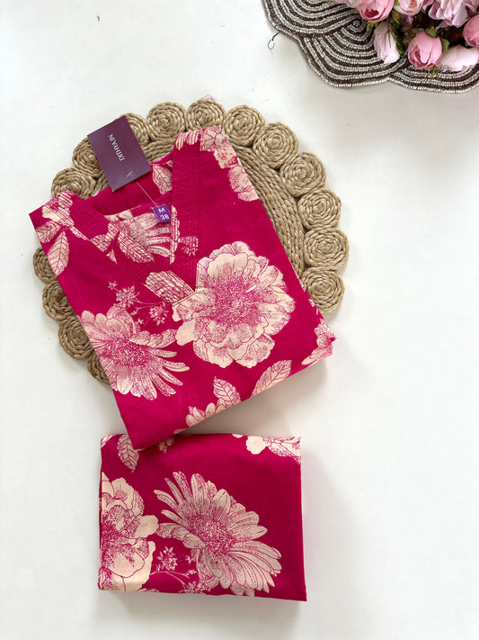 K227 - Cotton floral Aline Kurti with pants in 3 colours