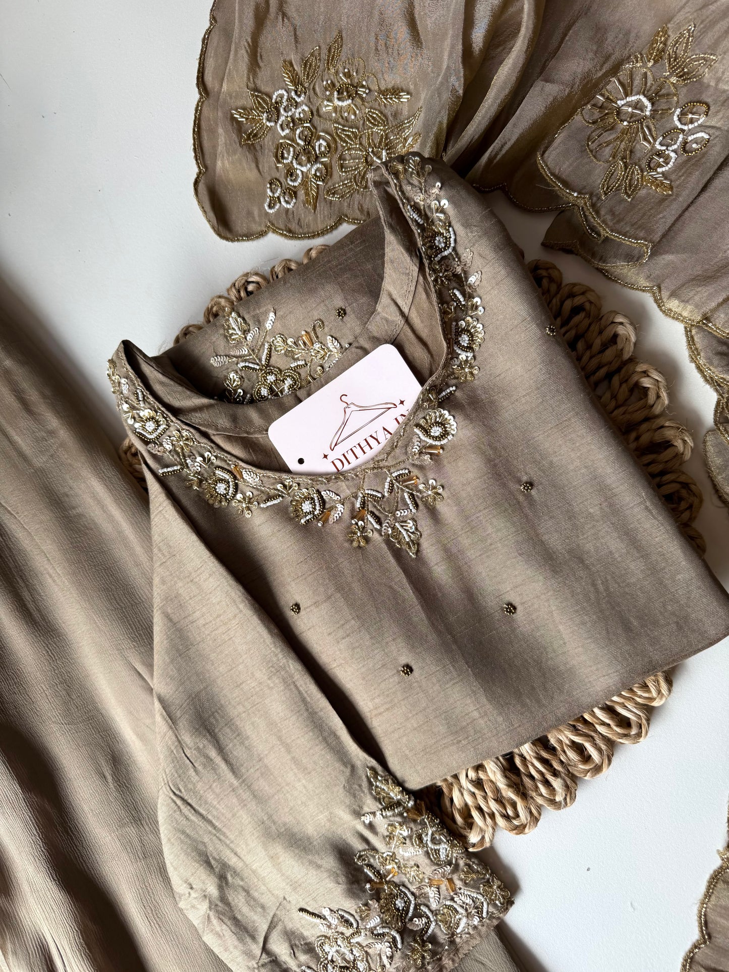 K419 - Russian silk short Kurti with palazzo and tissue silk dupatta