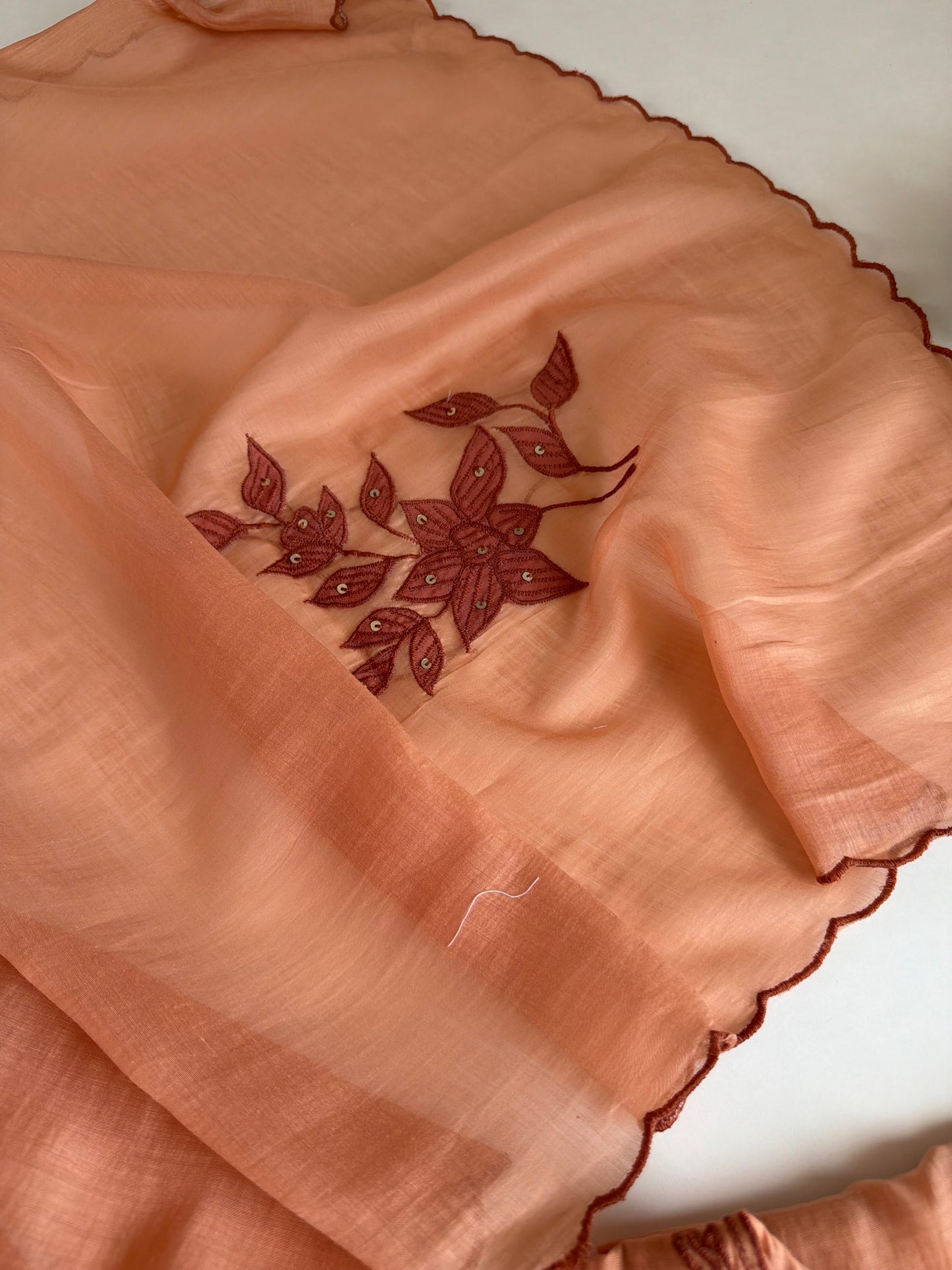 K567 - Mul chanderi embroidered straight Kurti with pants and dupatta