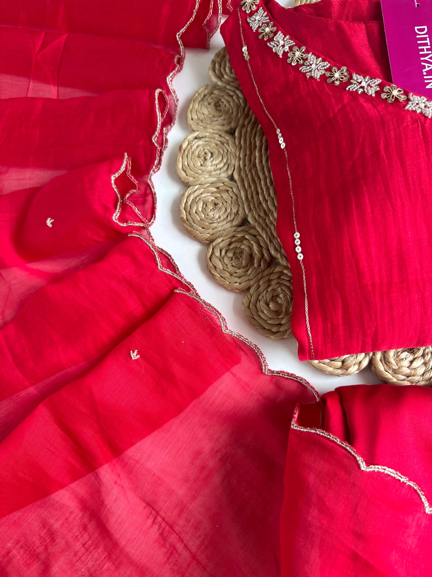 K309 - Mul Chanderi handwork Anarkali with pants and dupatta in 3 colours