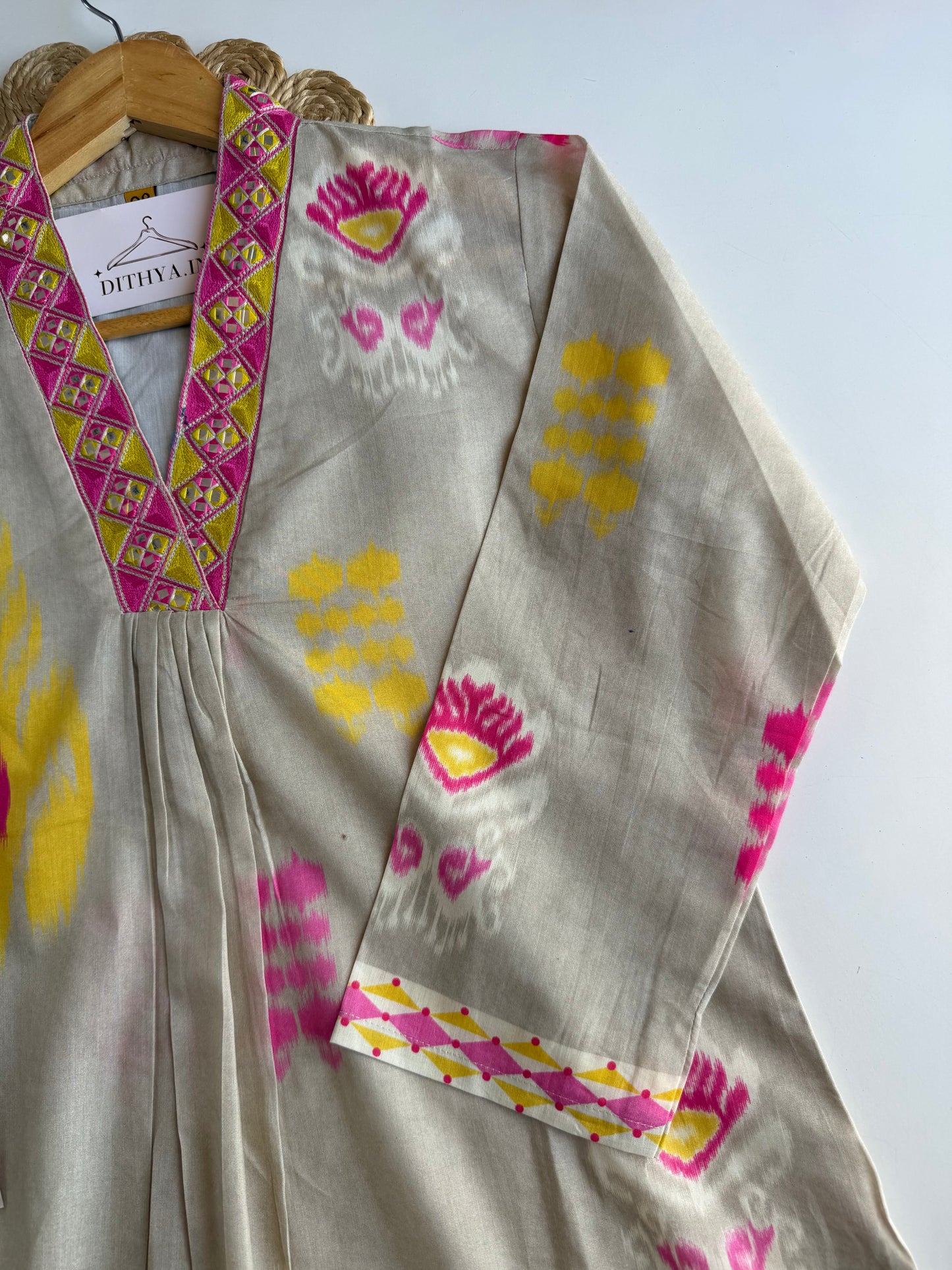 K239 - Mul cotton ikkat Aline Kurti with pants