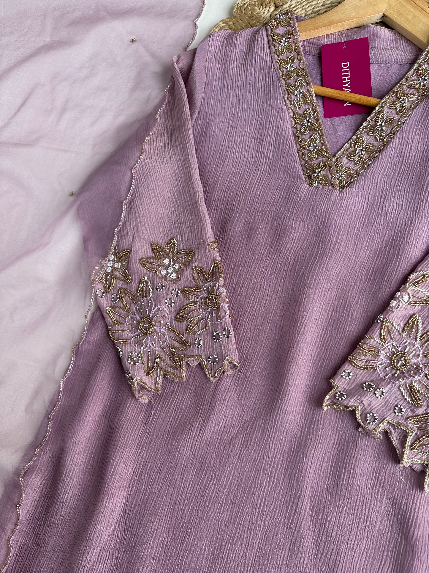 K057 - Crush tissue handwork straight Kurti with pants and dupatta in 2 colours