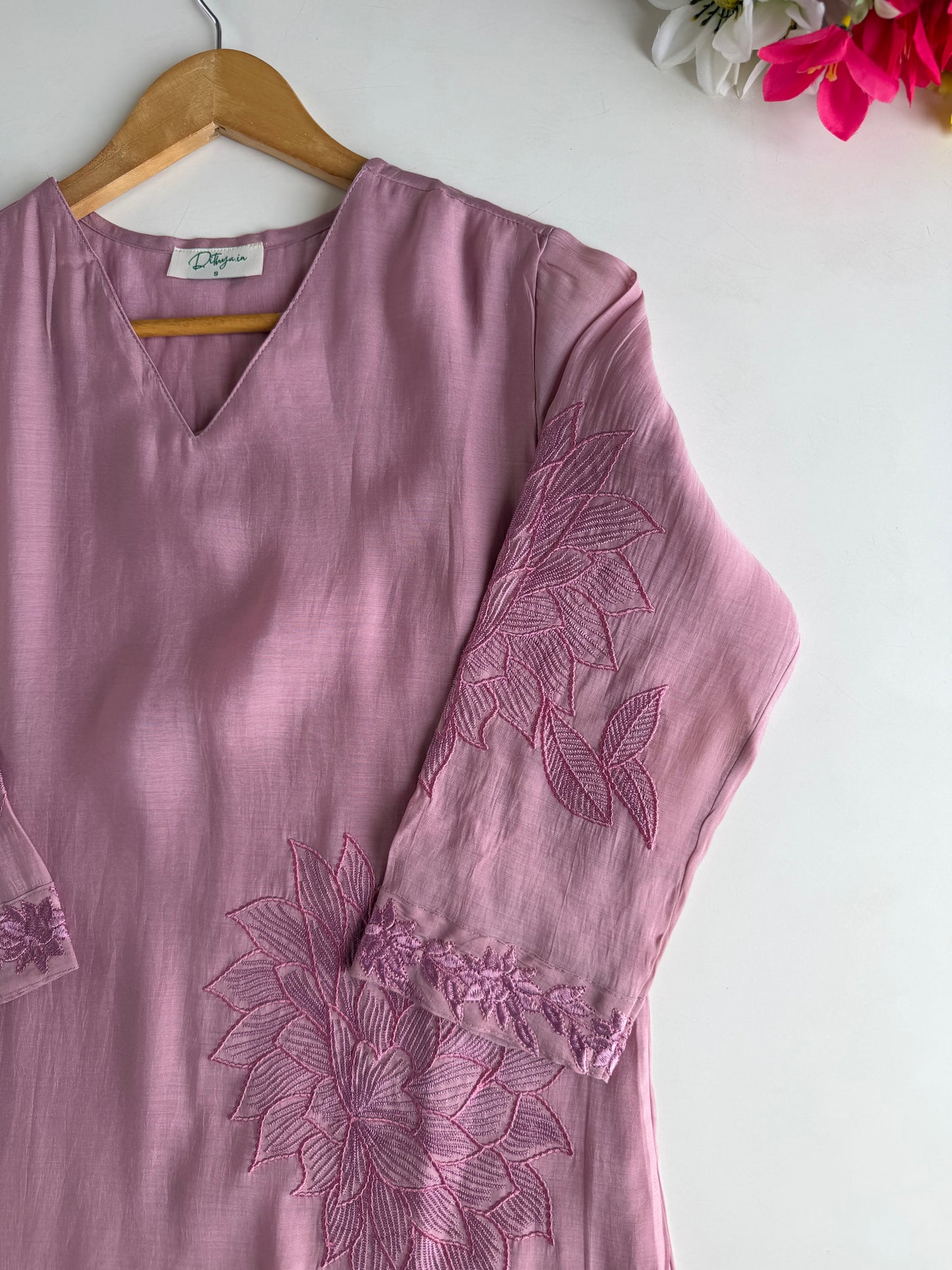 K425 - Muslin cotton embroidered straight Kurti with pants and dupatta