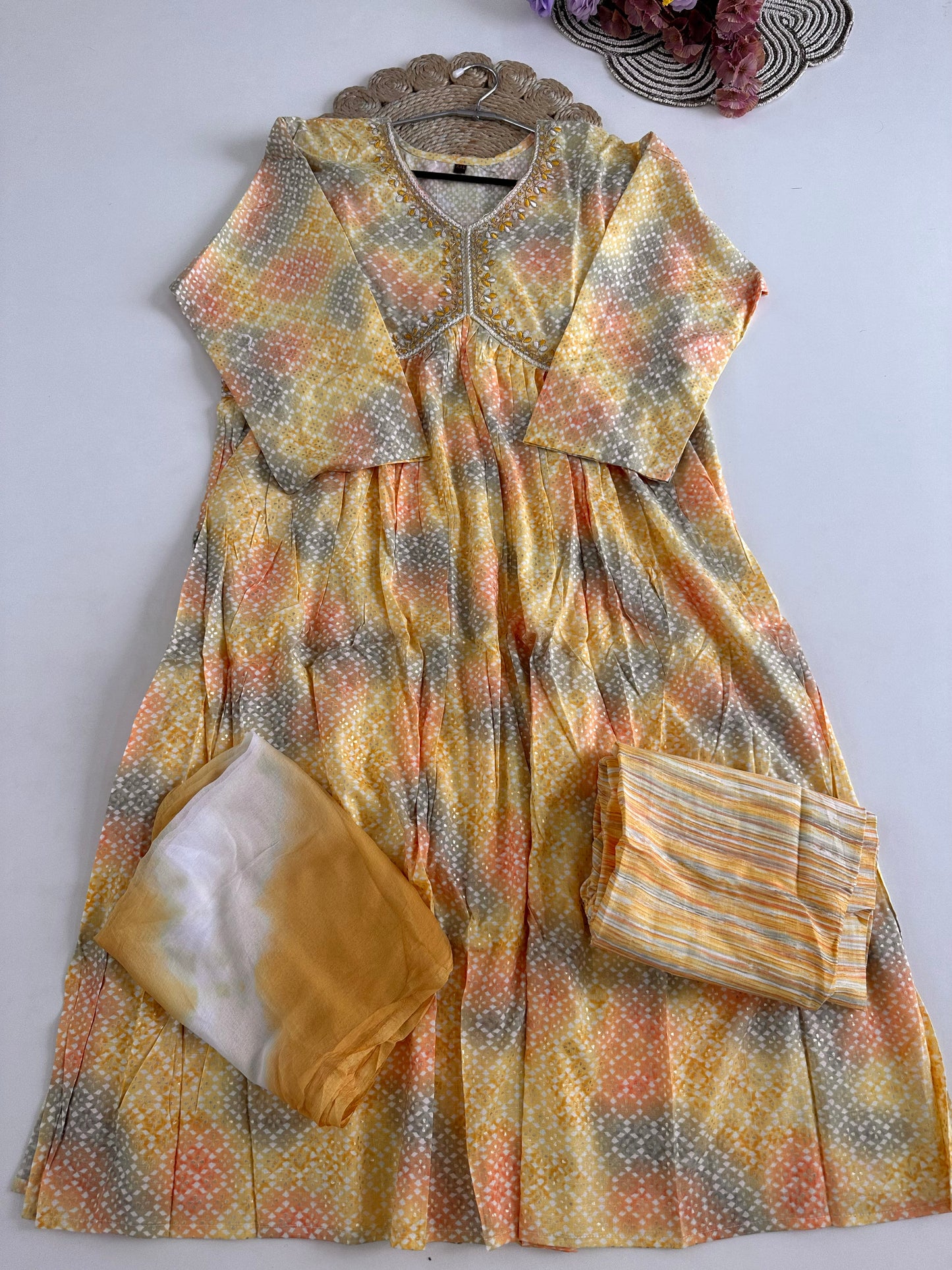 D173 - Muslin Alia cut Anarkali with pants and dupatta