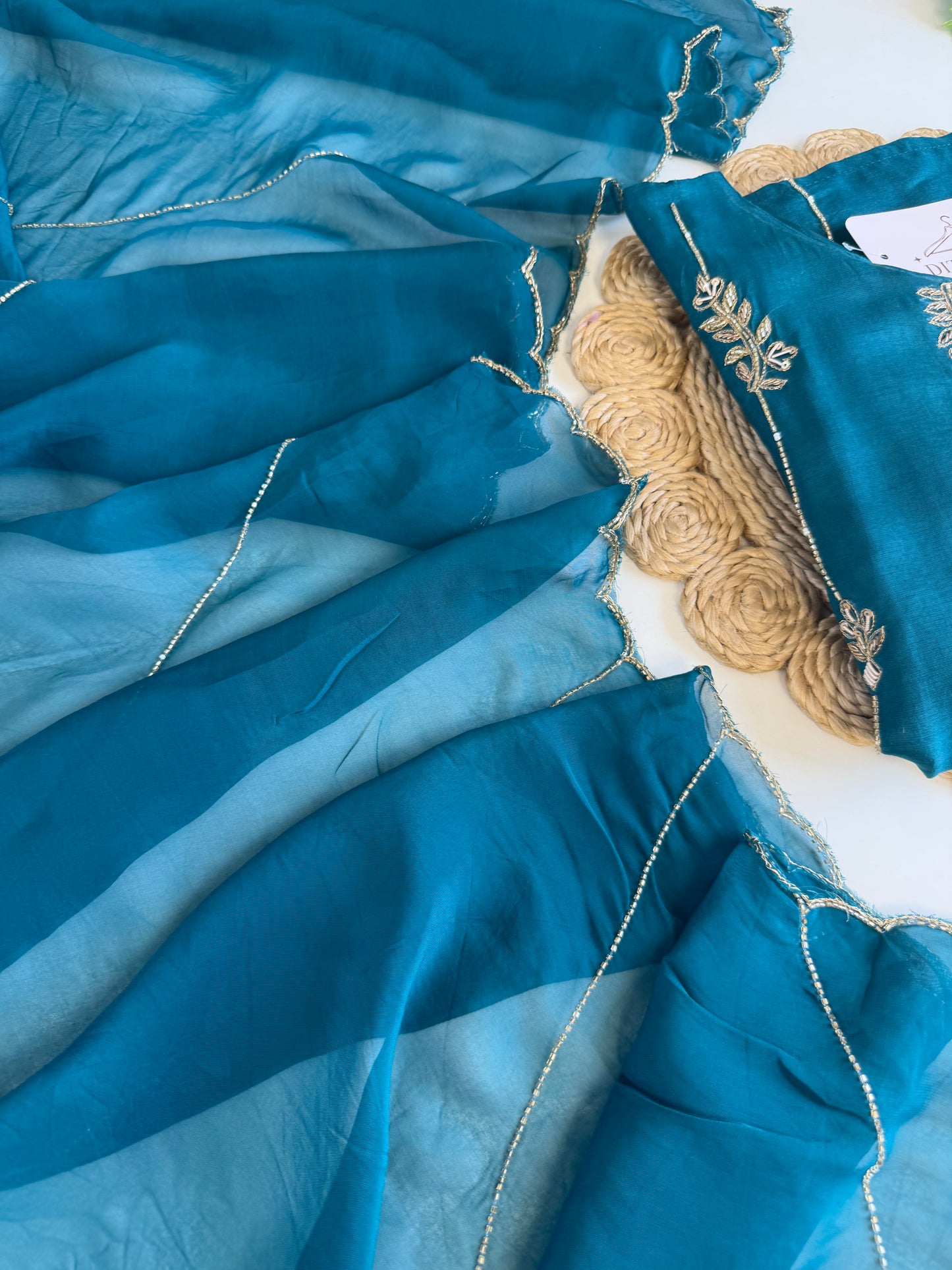 K577 - Russian silk handwork straight Kurti with pants and dupatta