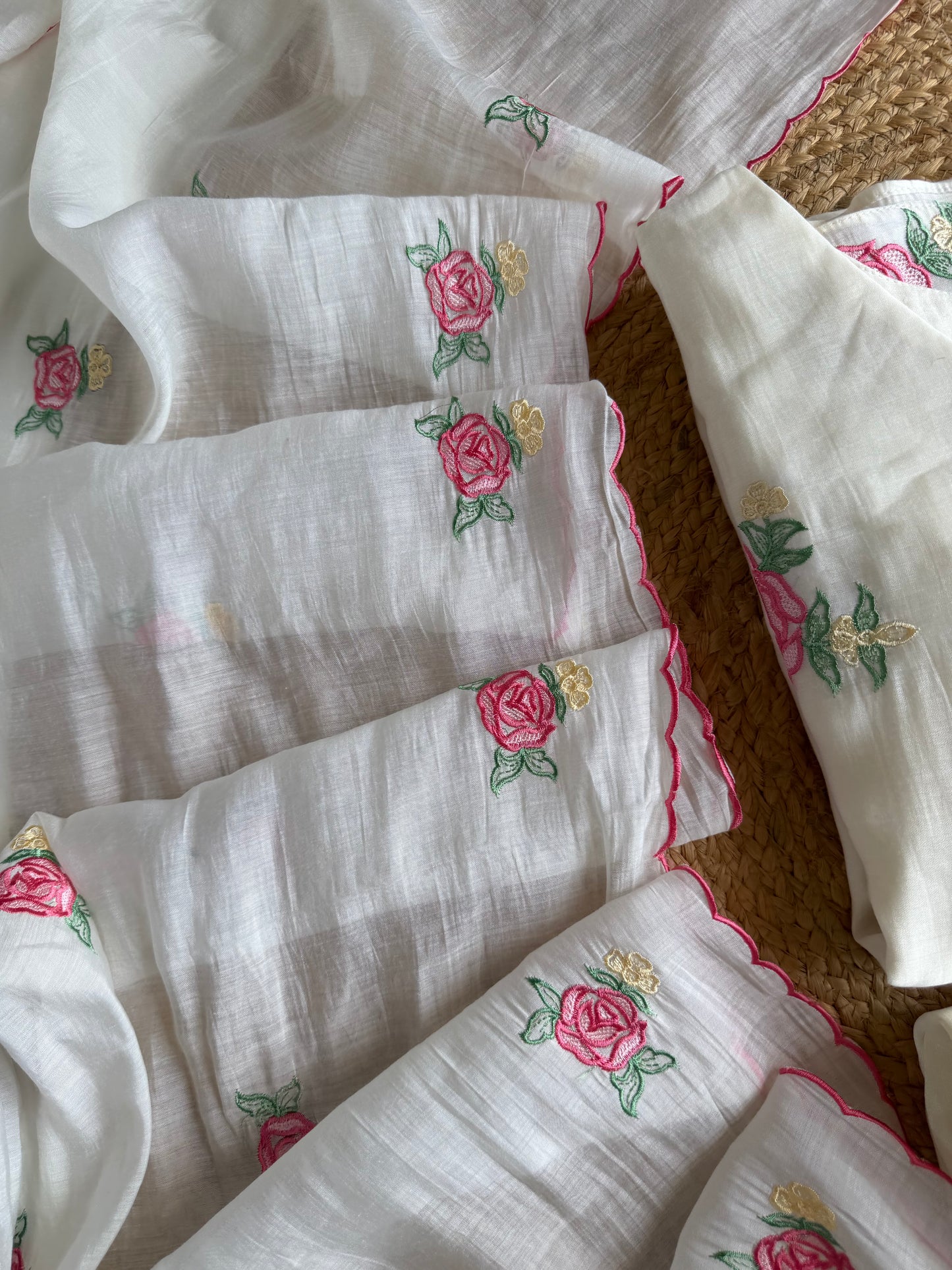 K429 - Surat Mul chanderi embroidered Aline Kurti with pants and dupatta