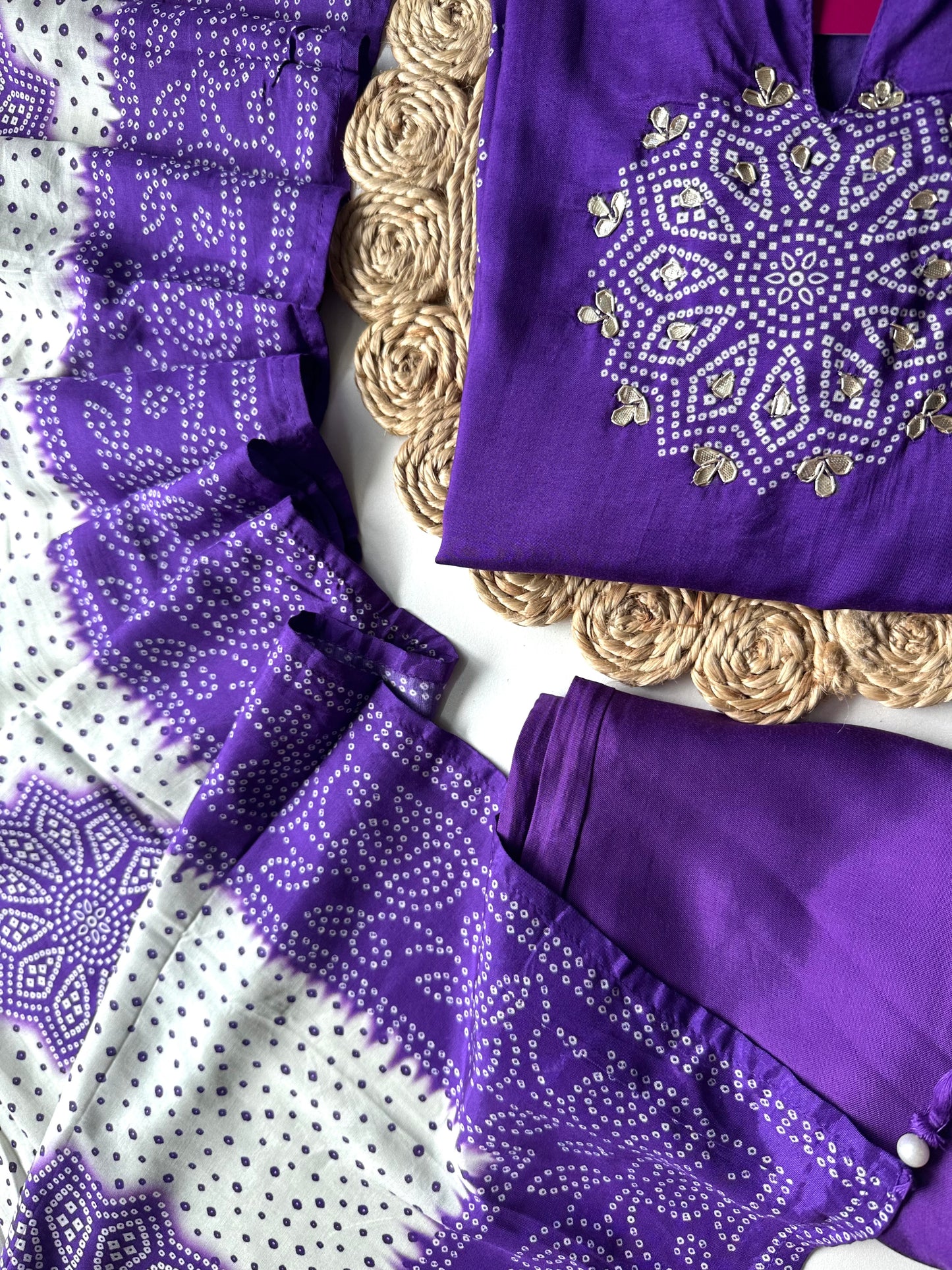 K272 - Pure muslin bandhini straight Kurti with pants and dupatta