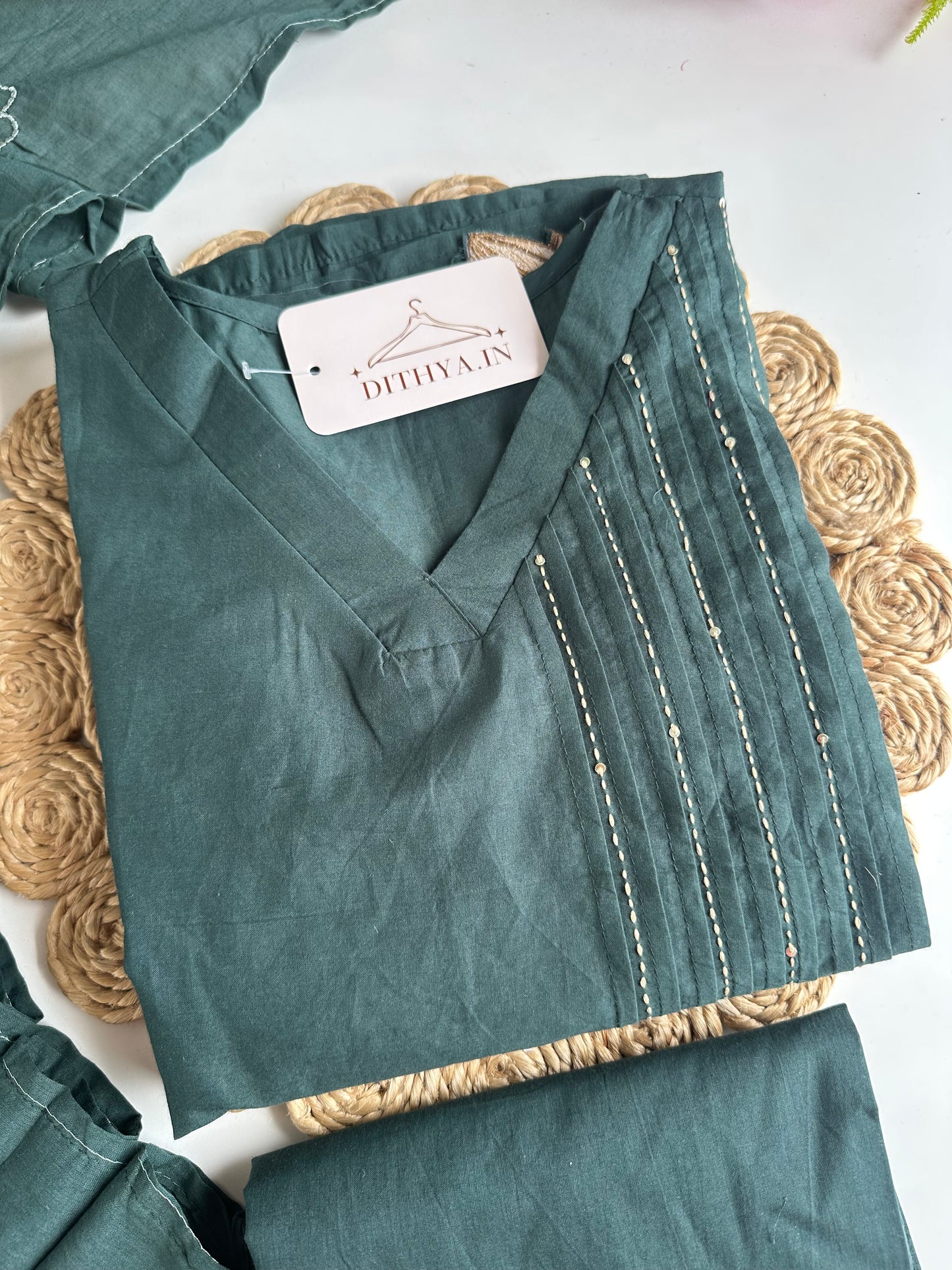 K715 - Mul cotton embroidered Aline Kurti with pants and dupatta
