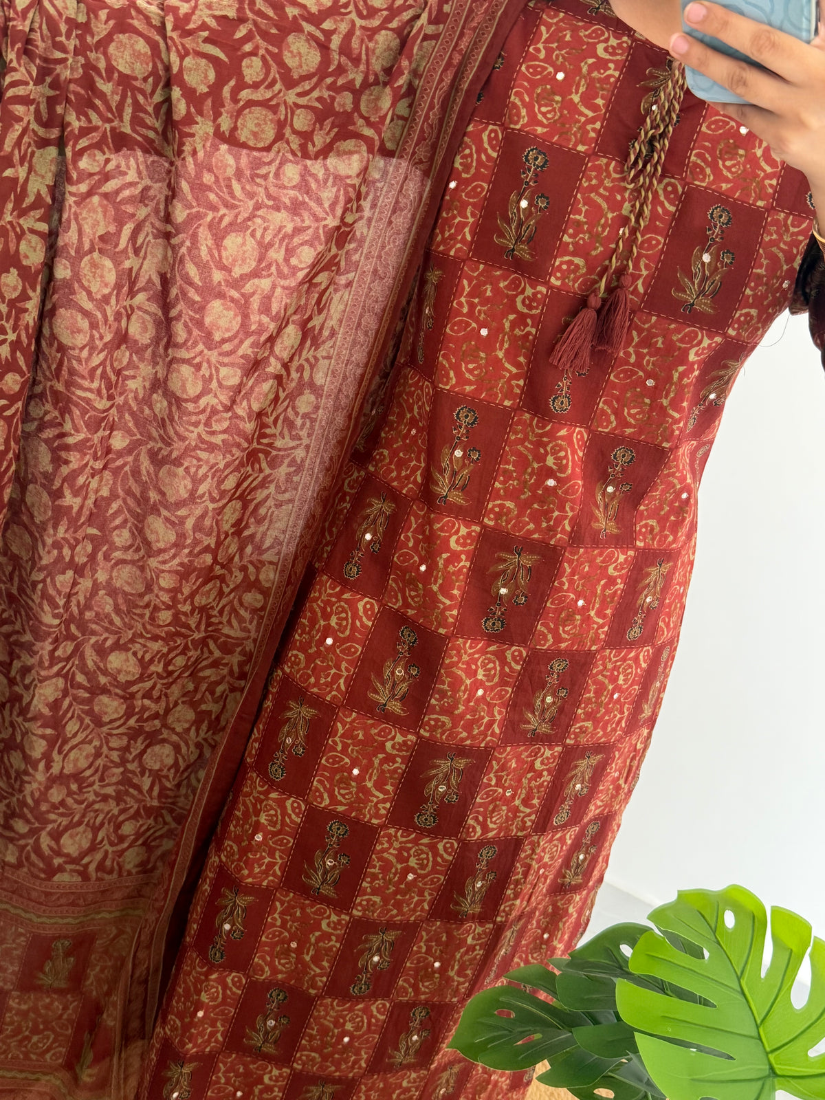 K189 - Mul cotton embroidered straight Kurti with pants and dupatta