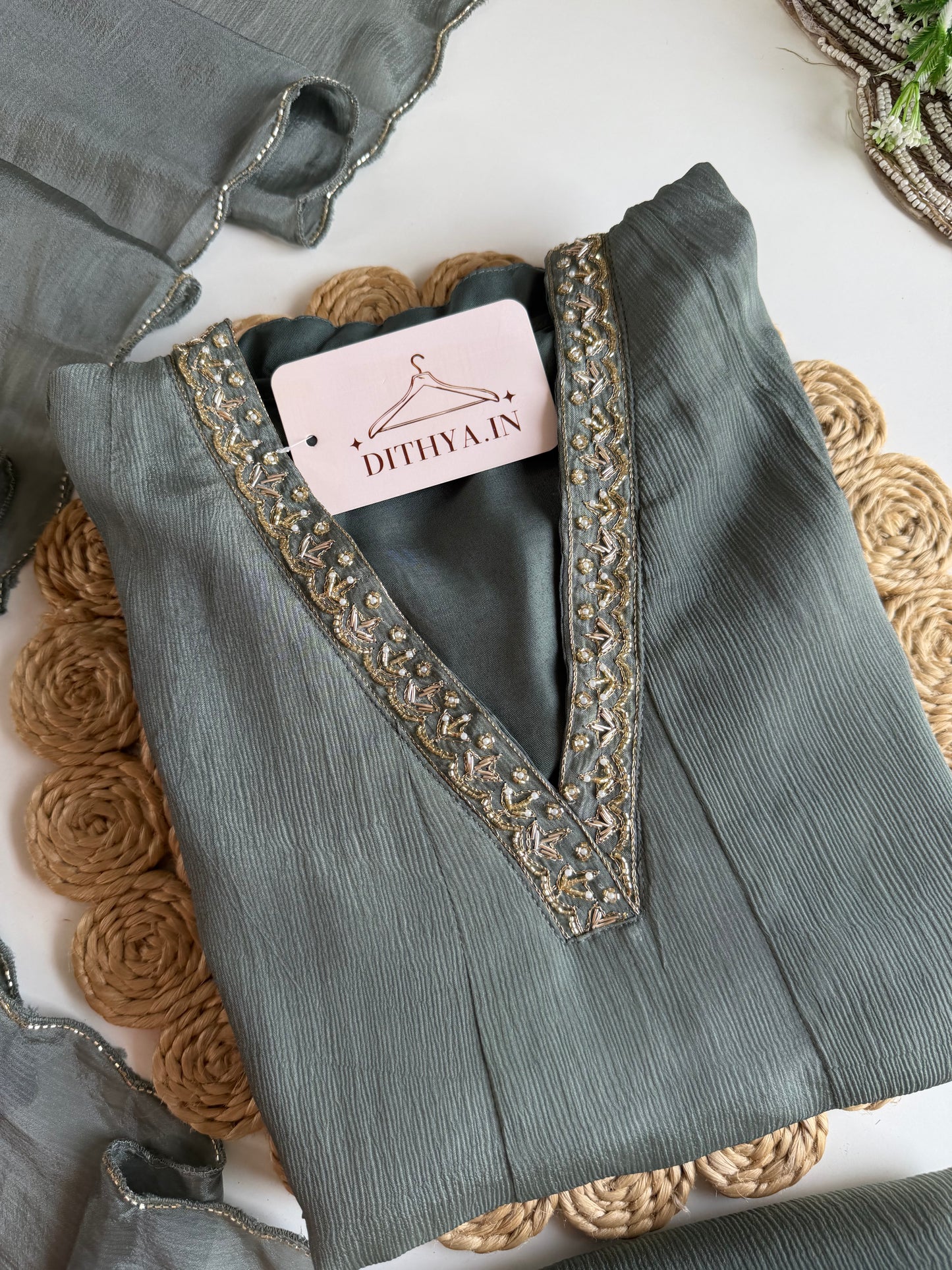 K382 - Pure Chinnon handwork Anarkali with pants and dupatta