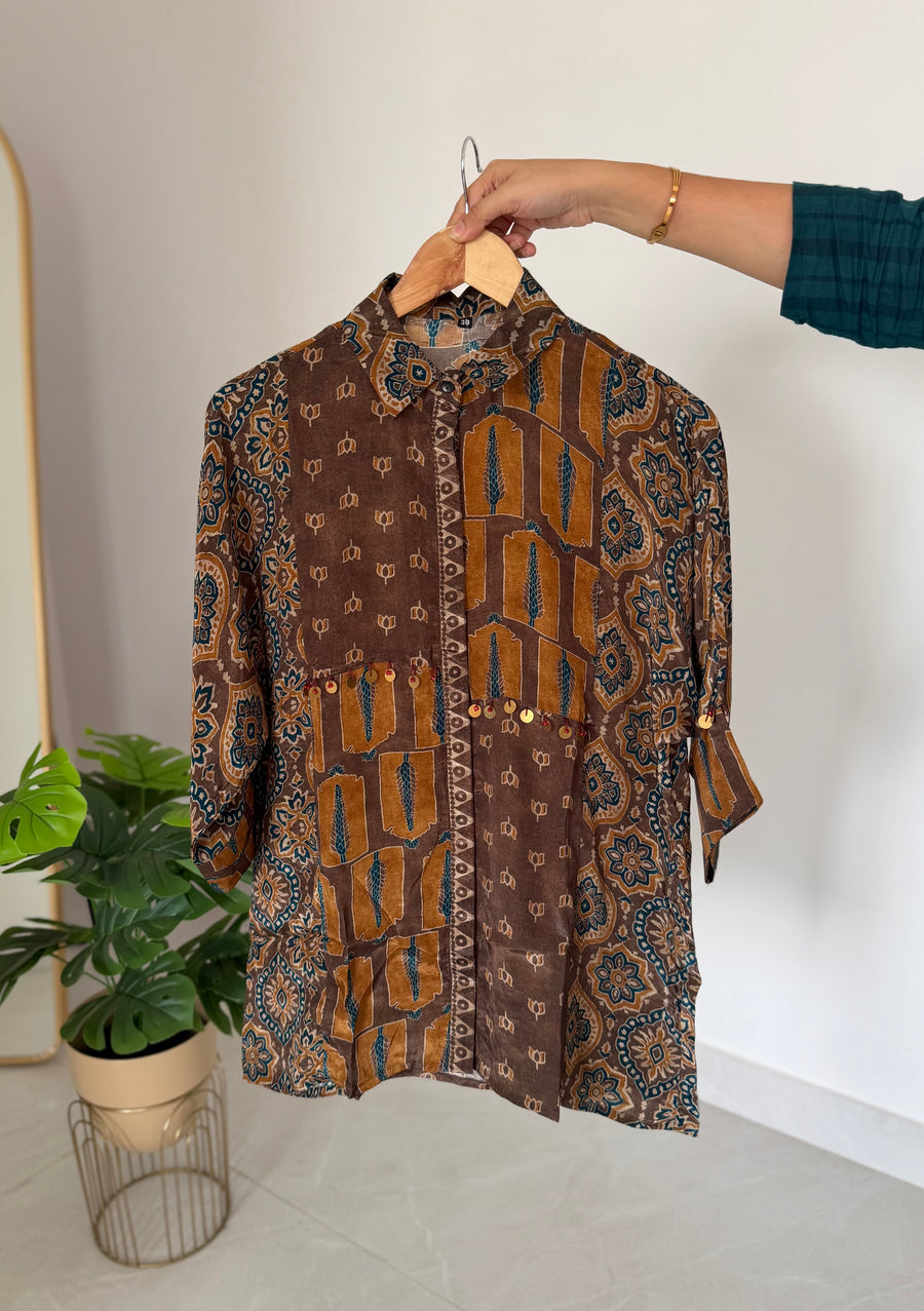 K087 - Pure crape Ajrakh shirt